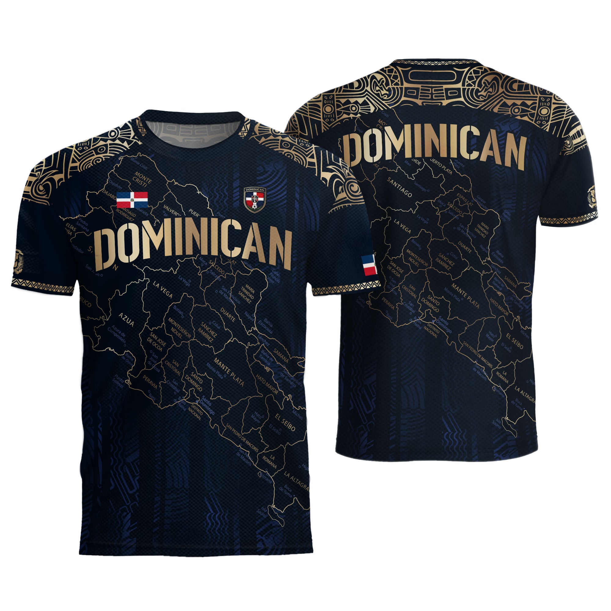 Dominican Republic Map Soccer Jersey Navy Gold, Taino Cultural Heritage Caribbean Pride Shirt