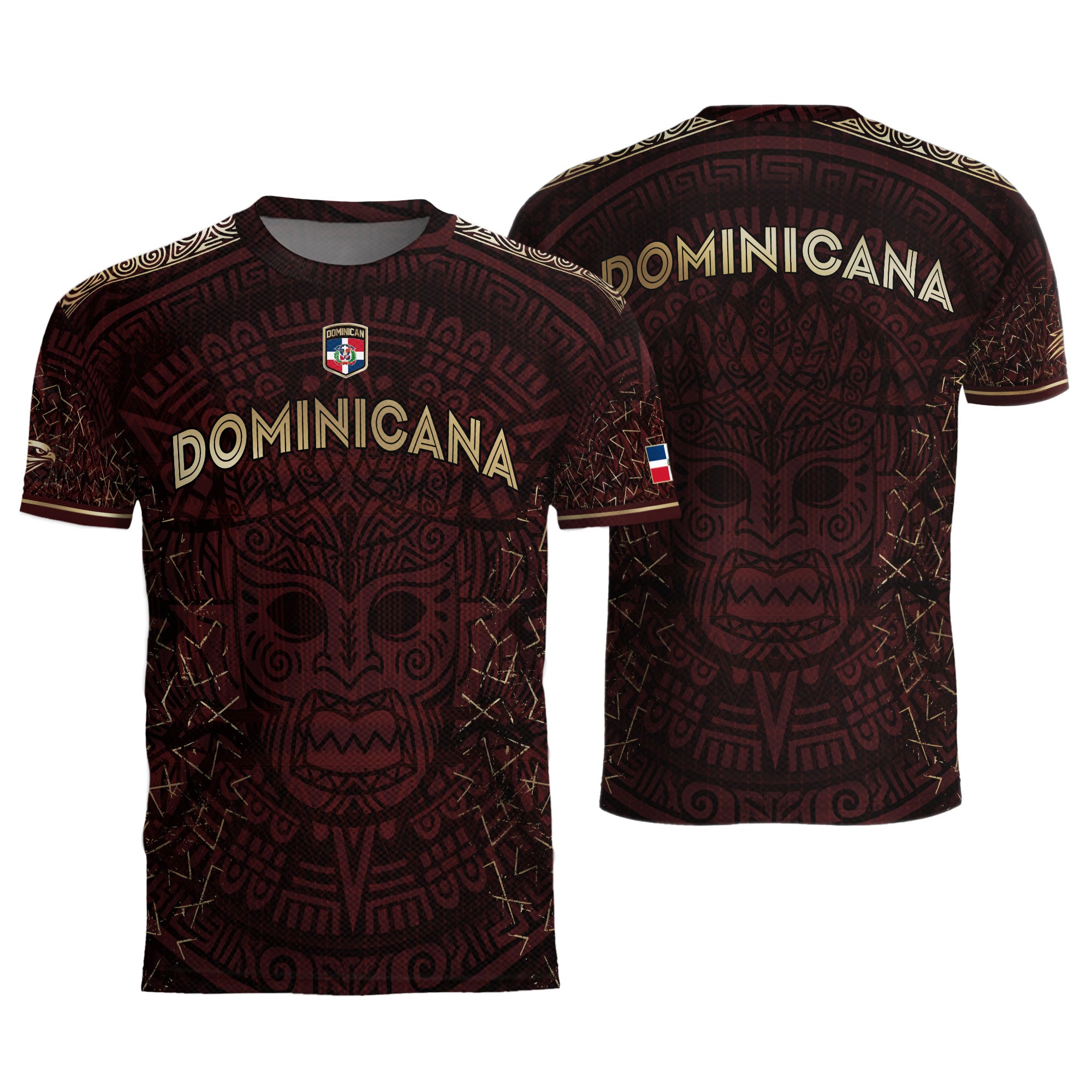Dominican Cultural Pride Soccer Jersey Maroon Gold, Heritage-Inspired Collection