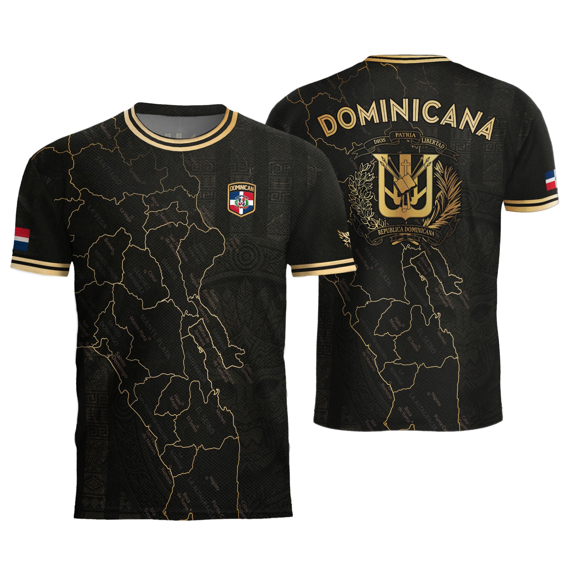 Dominican National Identity Soccer Jersey Black Gold, Heritage Pride Apparel