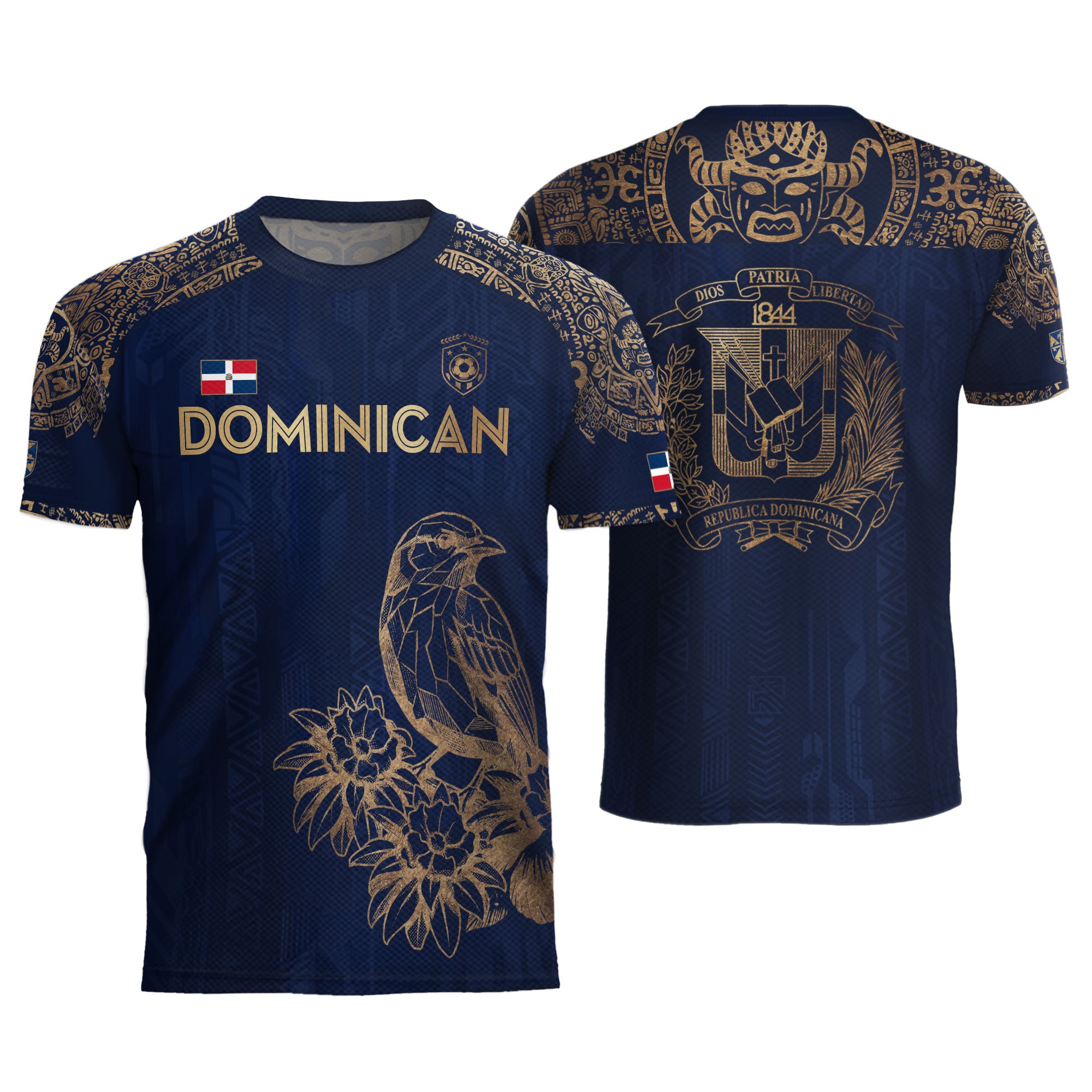 Dominican Republic Heritage Navy Gold Athletic Bird Flower Soccer Jersey