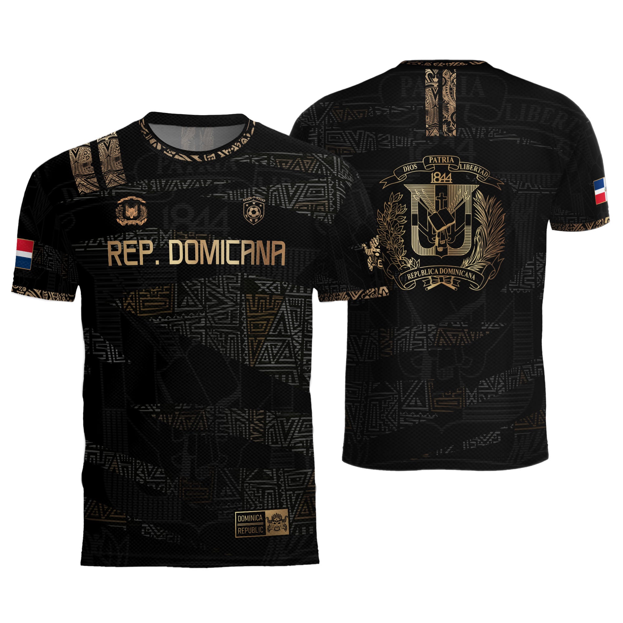 Dominican Republic Heritage Black Gold Athletic Geometric Soccer Jersey