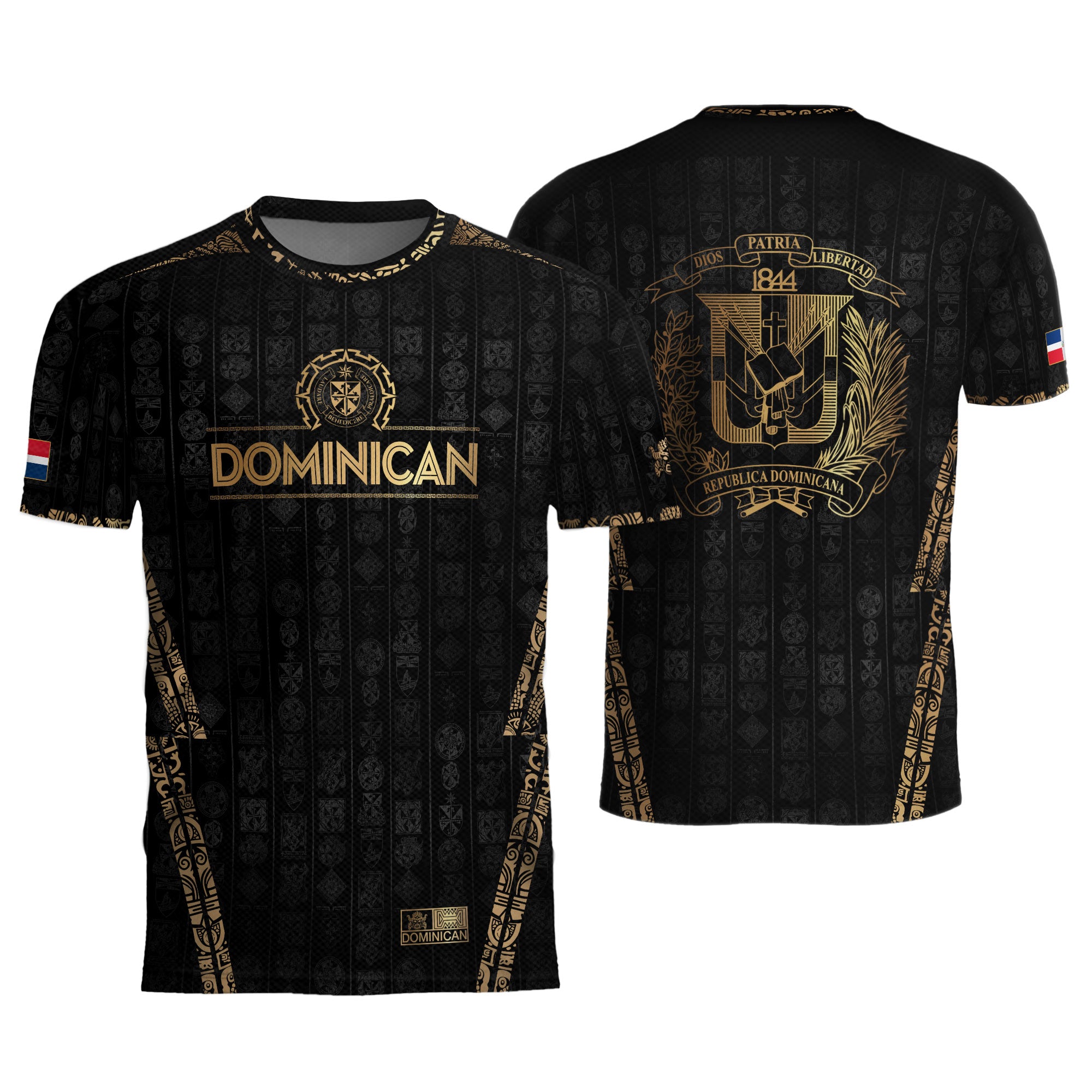 Dominican Republic Black Gold Vintage Heritage Coat of Arms Soccer Jersey