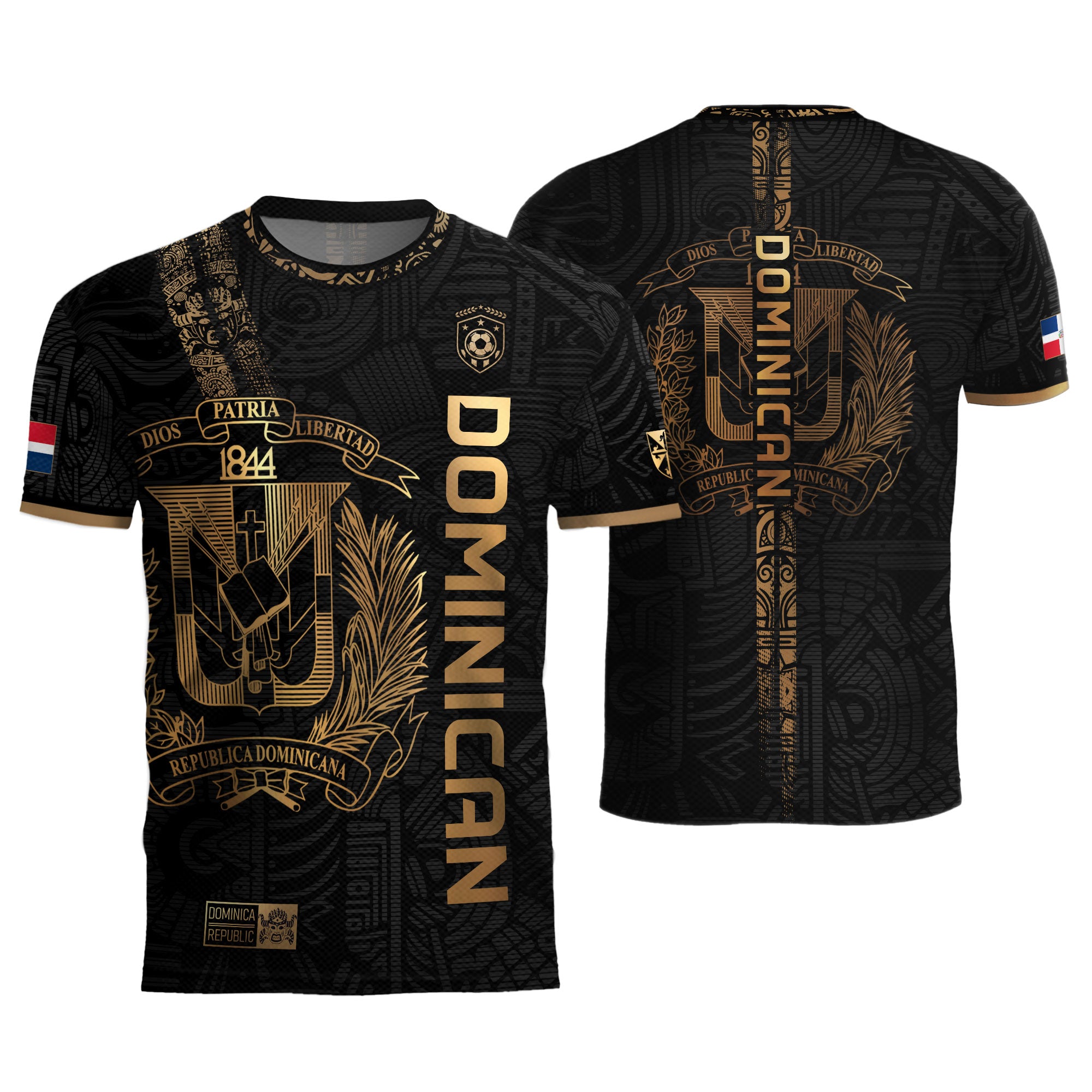 Dominican Republic Black Gold Taino Tribal Pattern National Pride Vintage Soccer Jersey