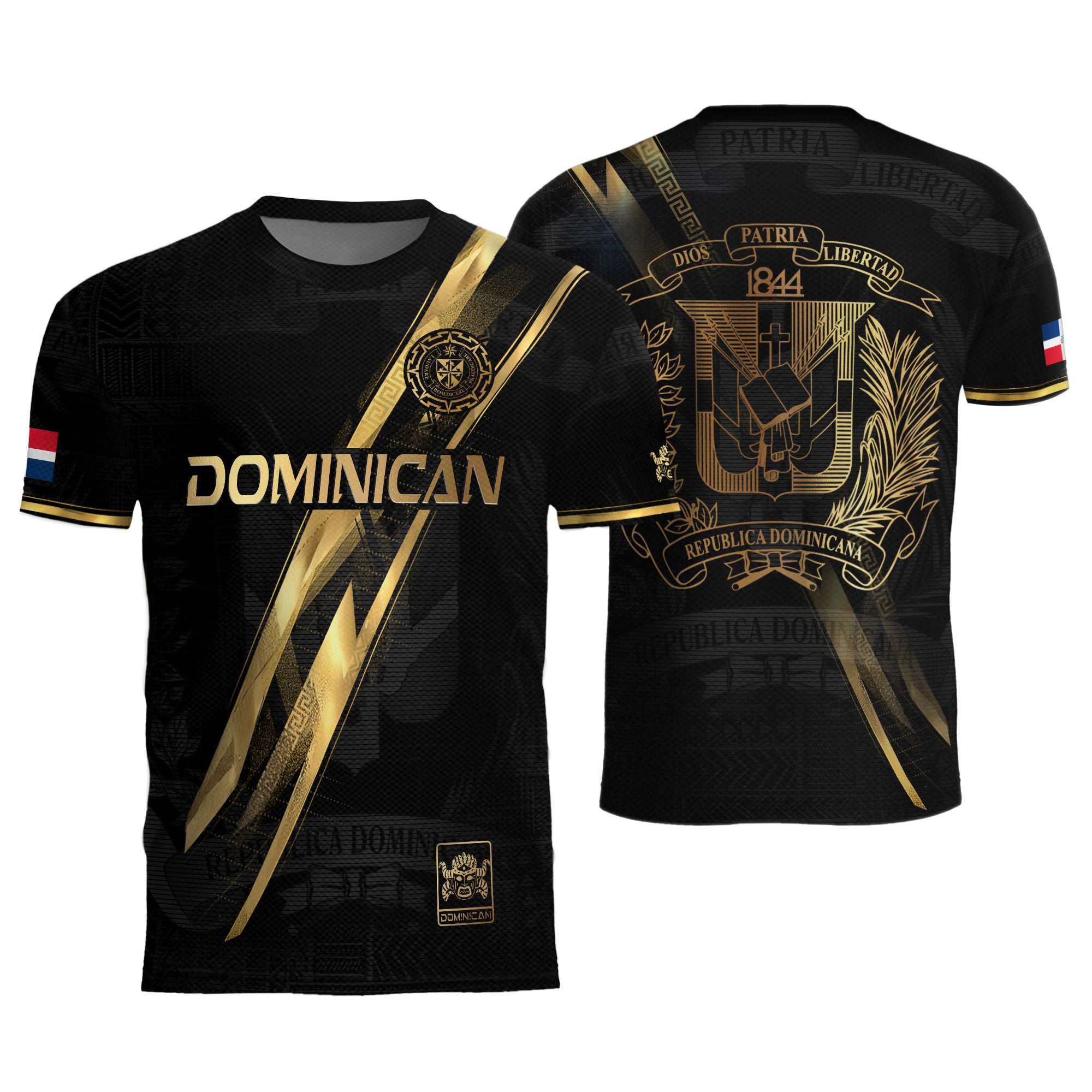 Dominican Republic Black Gold Premium Geometric Pattern Cultural Pride Soccer Jersey