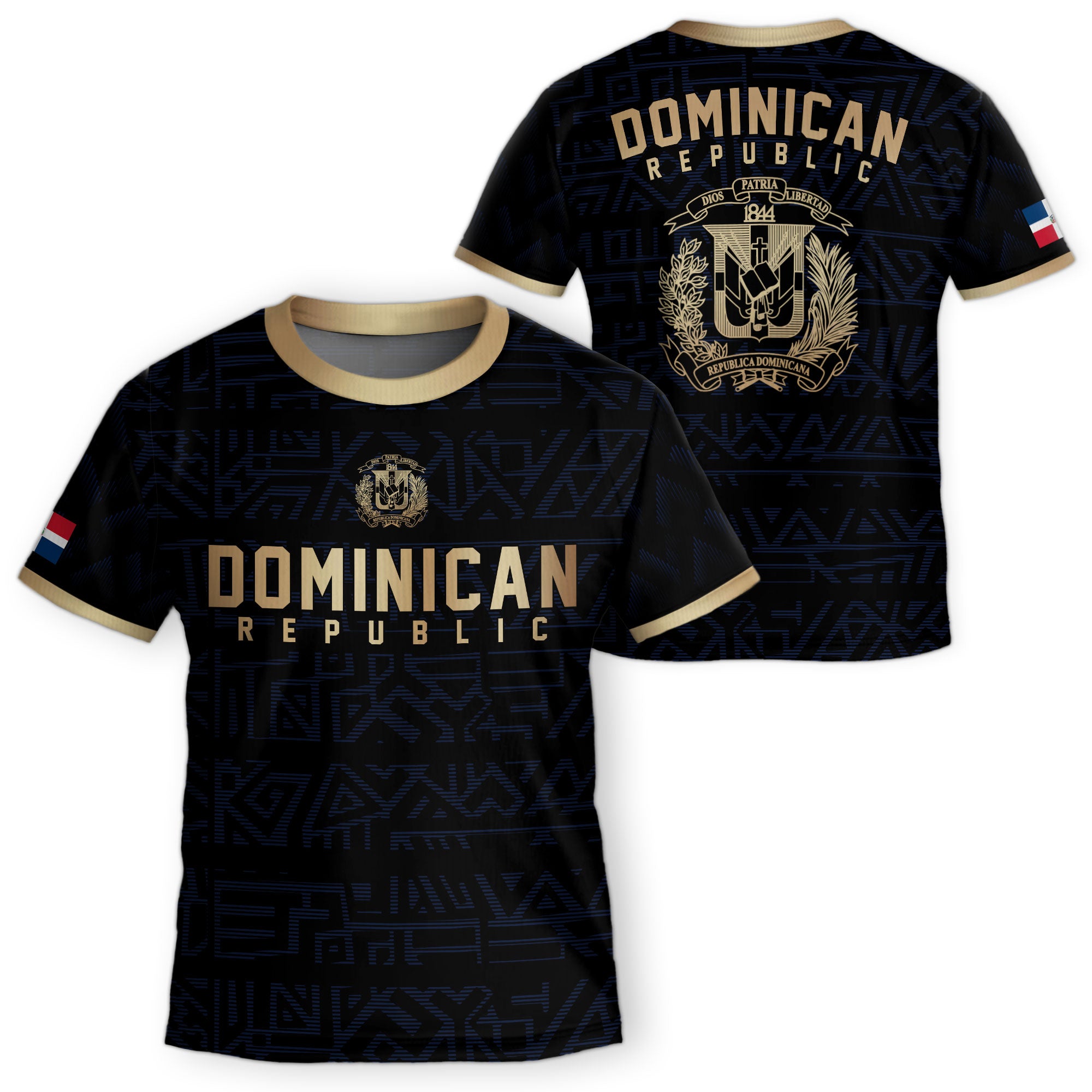 Dominican Republic Kids Youth Black Navy Gold Geometric National Soccer Jersey