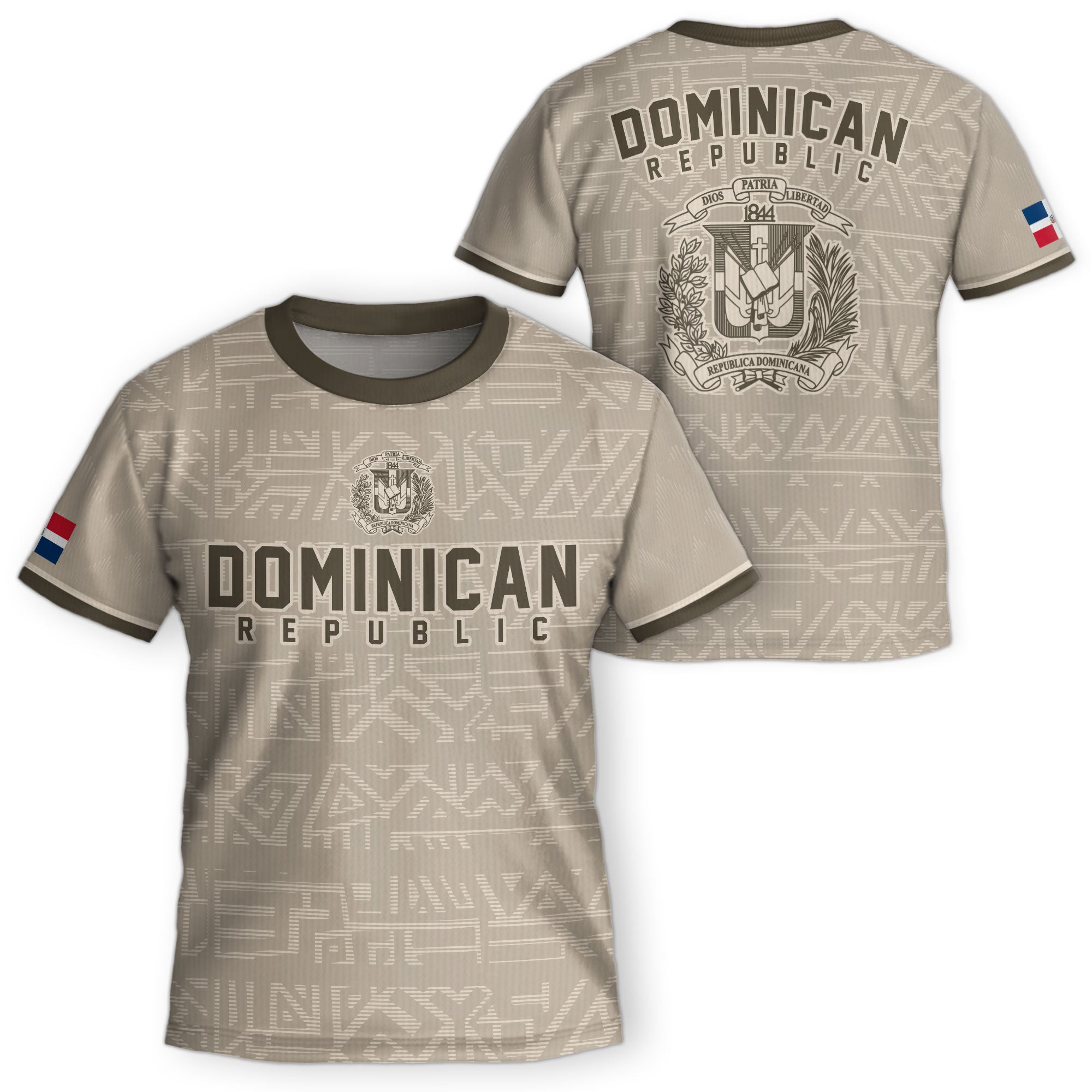 Dominican Republic Kids Youth Heritage Beige Geometric National Soccer Jersey