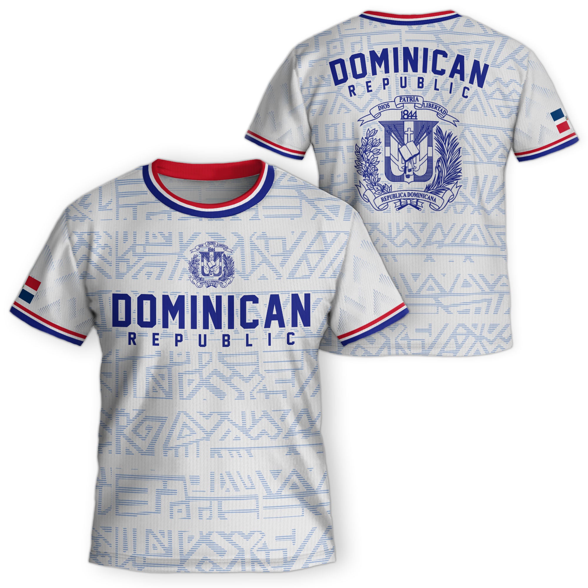 Dominican Republic Kids Youth White Red Blue Athletic Geometric Soccer Jersey