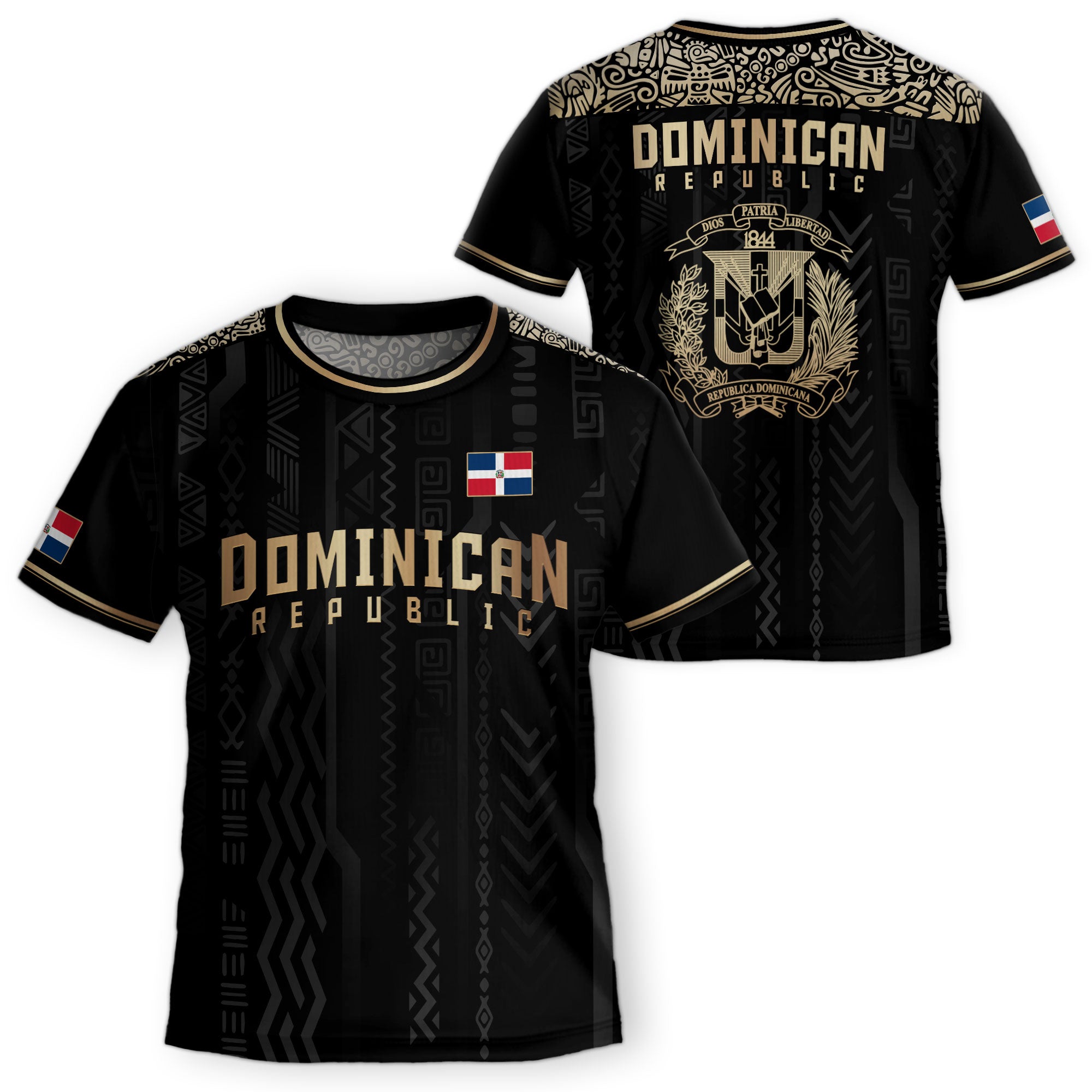 Dominican Republic Kids Youth Vintage Black Gold Athletic Geometric Soccer Jersey