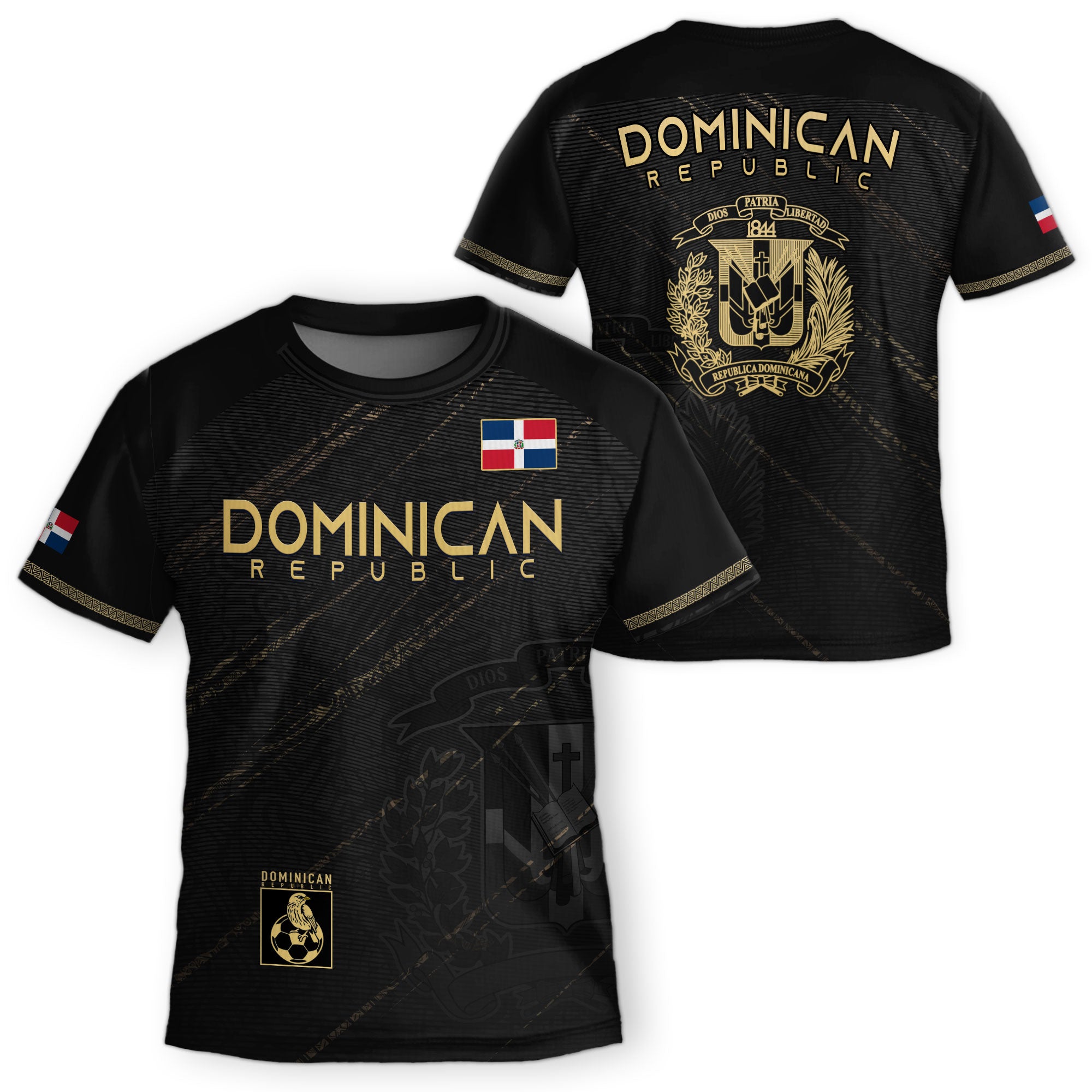 Dominican Republic Kids Youth Heritage Black Gold Athletic Performance Soccer Jersey