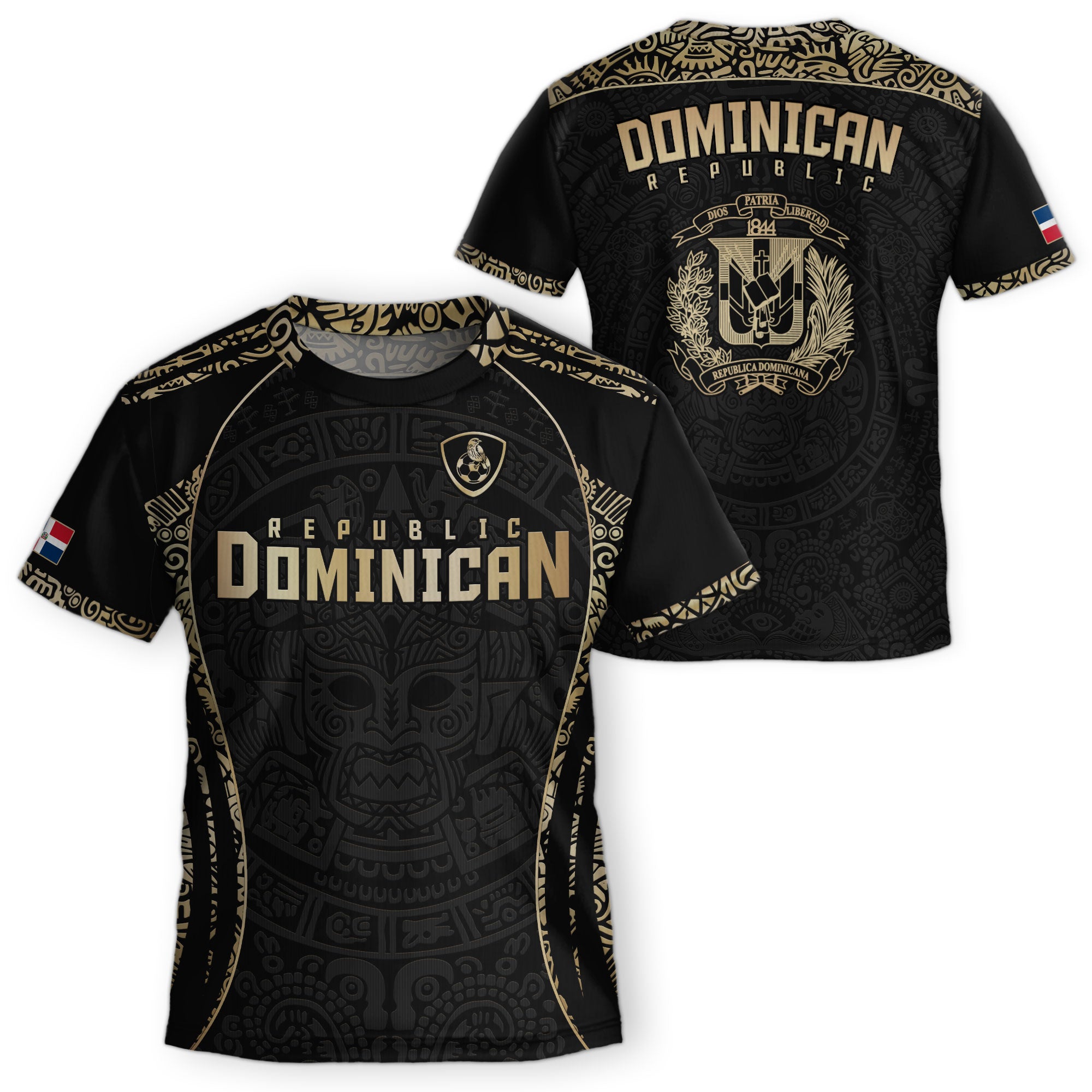 Dominican Republic Kids Youth Heritage Black Gold Taino Mask National Soccer Jersey