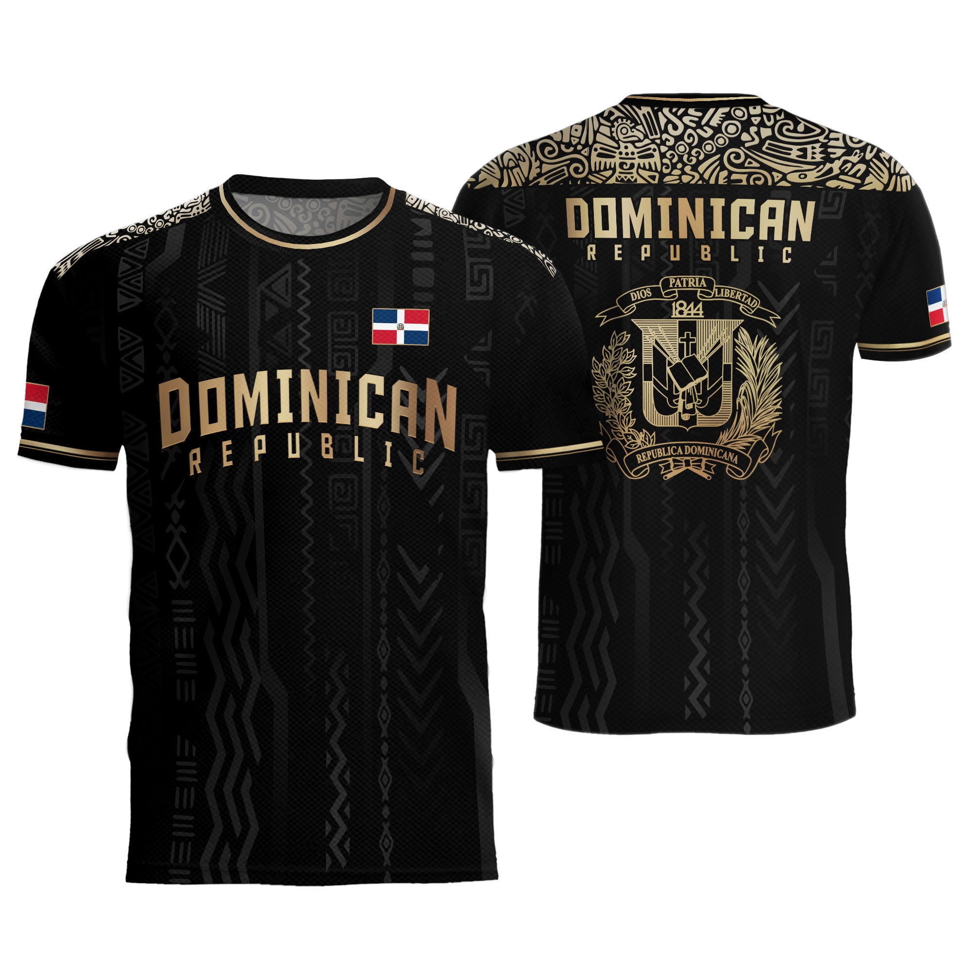 Dominican Republic Coat of Arms Tribal Black Gold National Pride Soccer Jersey