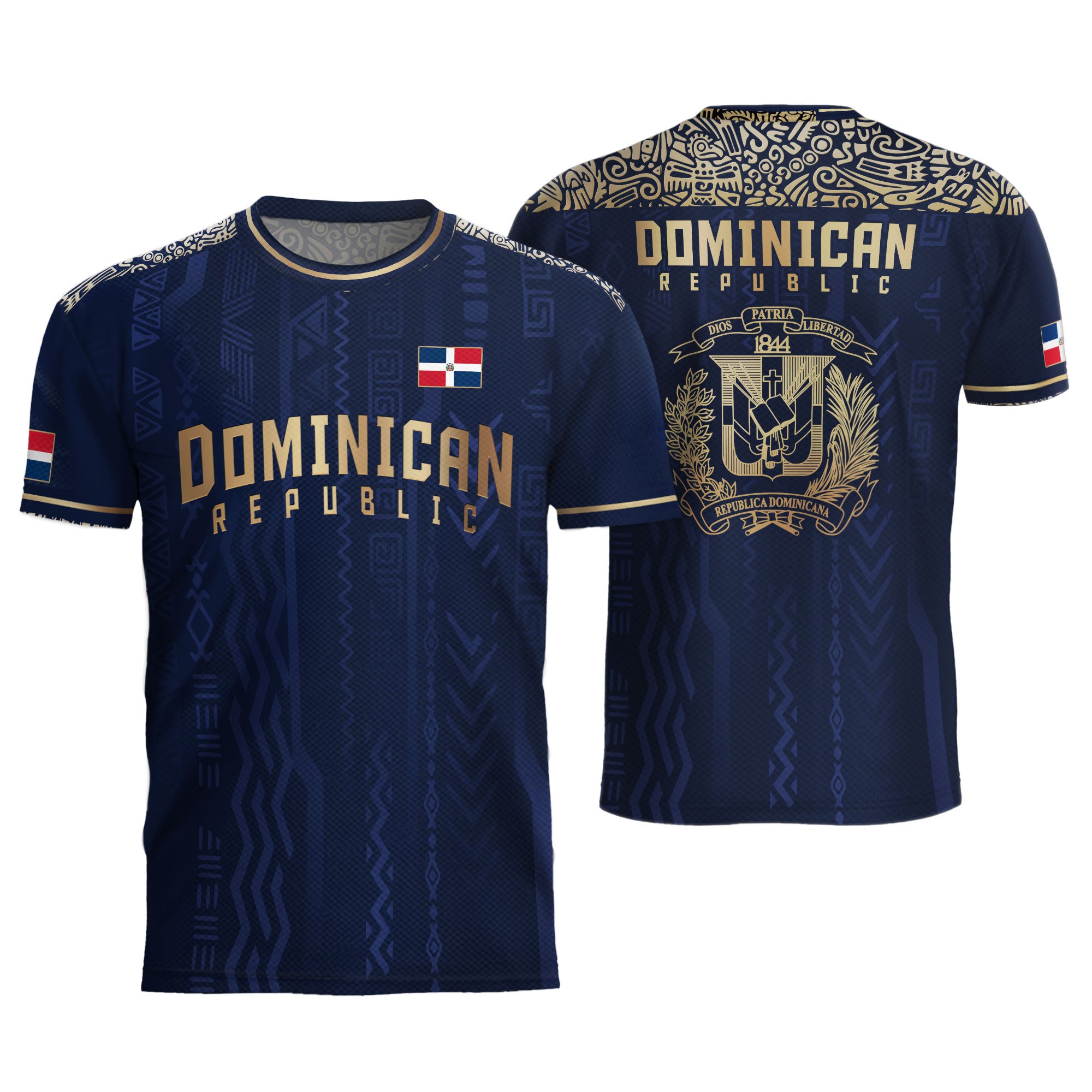 Dominican Republic Navy Gold National Symbol Tribal Pattern Pride Soccer Jersey