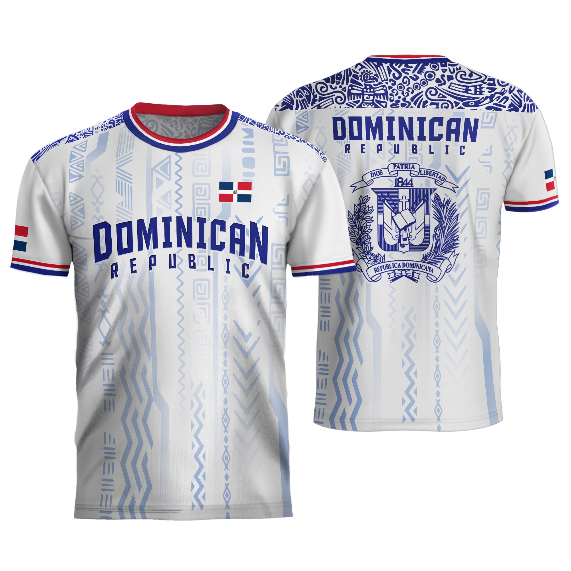 Dominican Republic White Blue Red National Symbol Tribal Pattern Pride Soccer Jersey