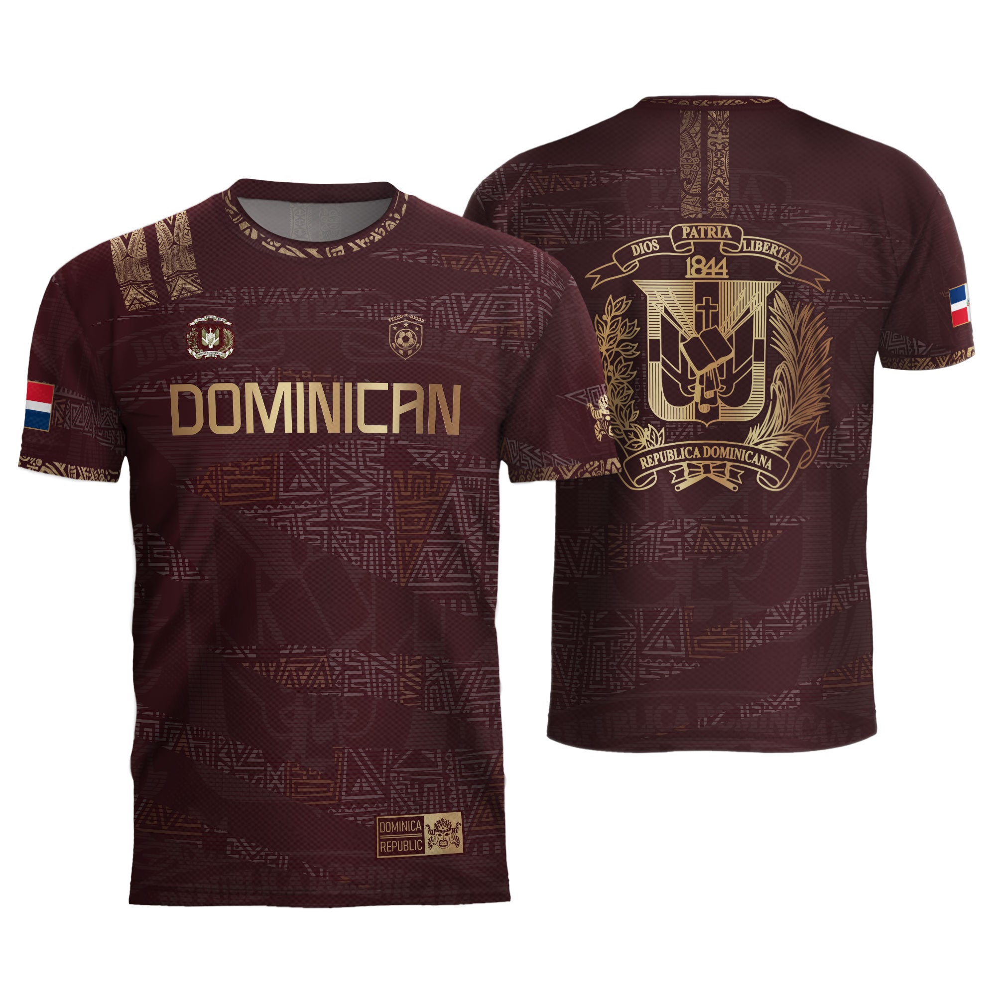 Dominican Republic Heritage Maroon Gold Abstract Soccer Jersey