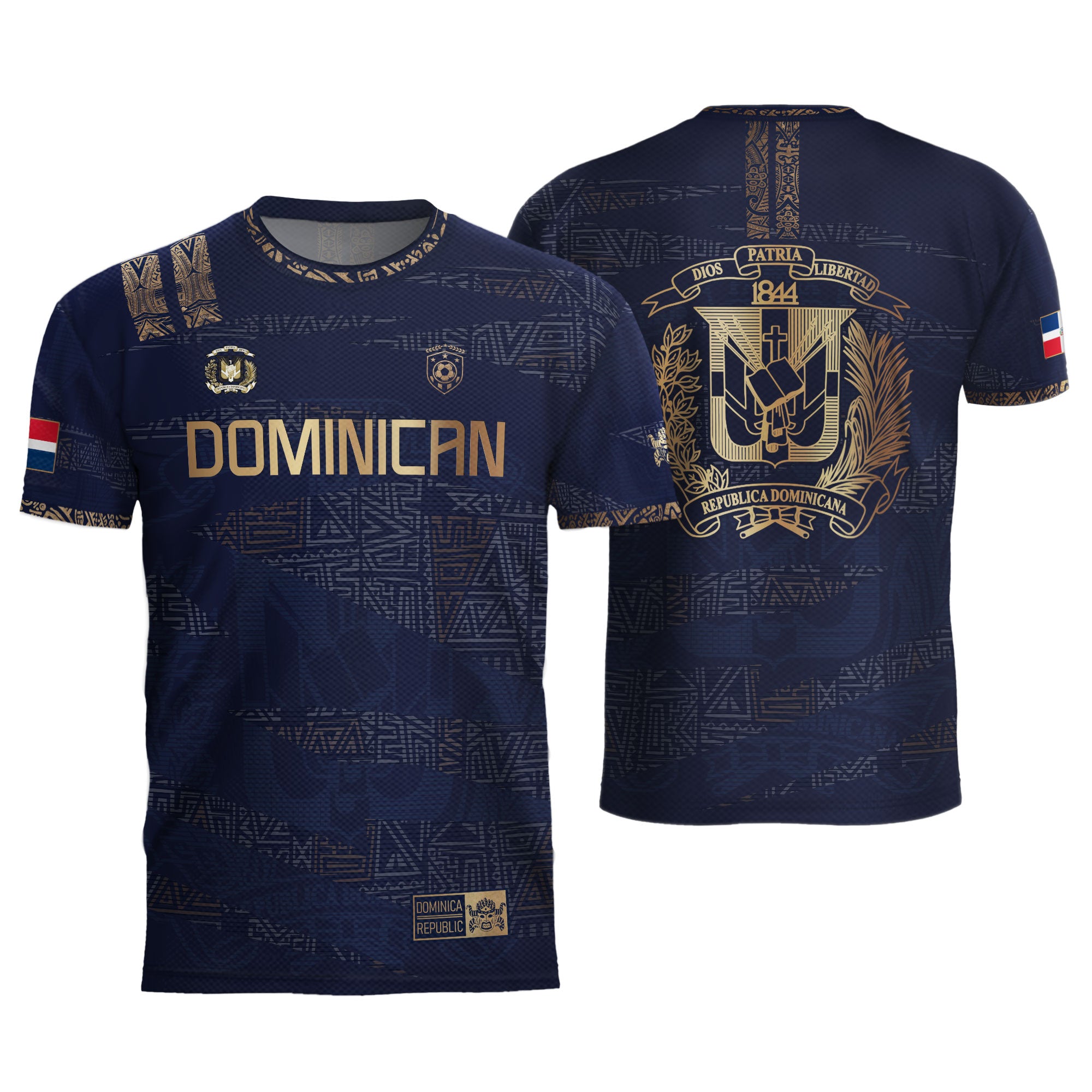 Dominican Republic Heritage Navy Gold Geometric Pattern Soccer Jersey