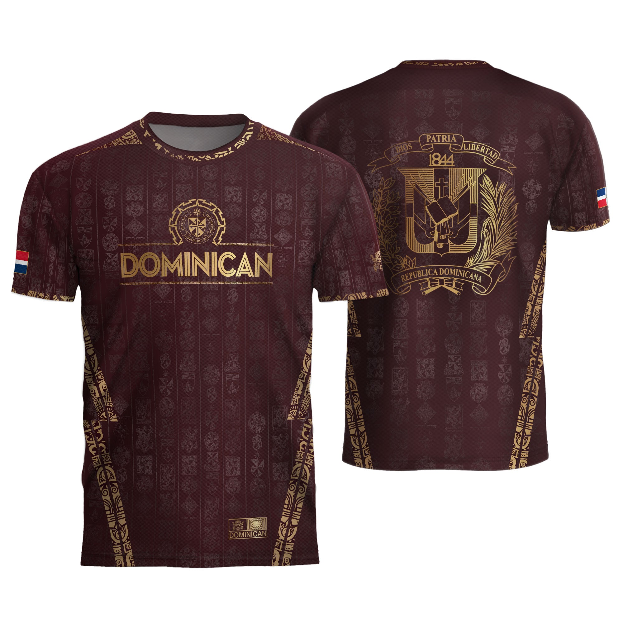 Dominican Republic Heritage Maroon Gold Patchwork Soccer Jersey