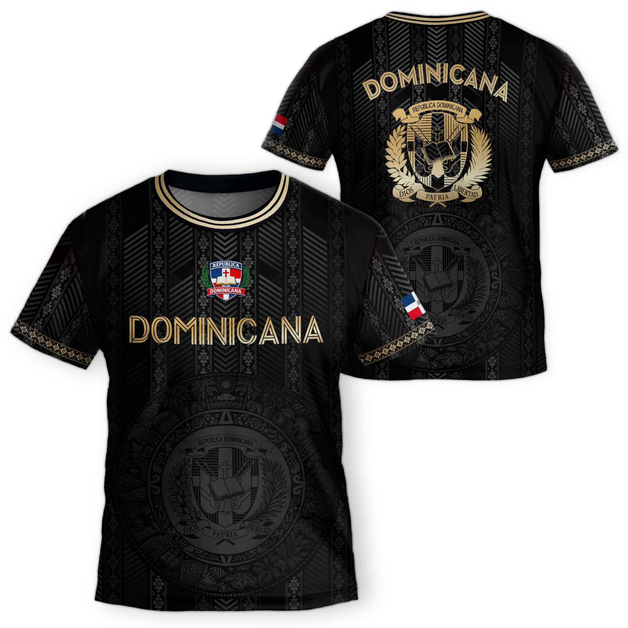 Dominican Republic Kids Youth Heritage Black Gold Vintage Vertical Pattern Soccer Jersey