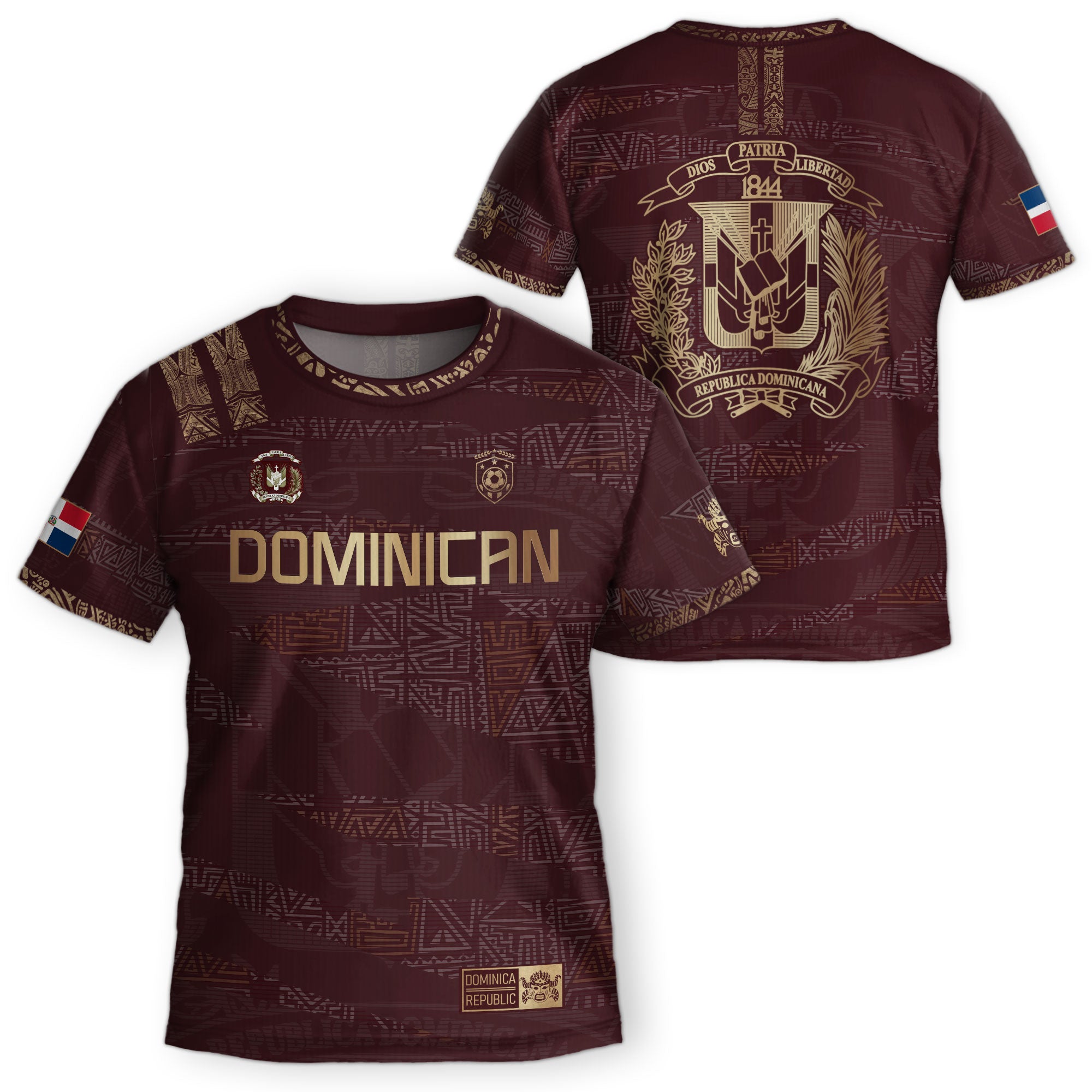 Dominican Cultural Heritage Kids Soccer Jersey Maroon Gold Pride Edition