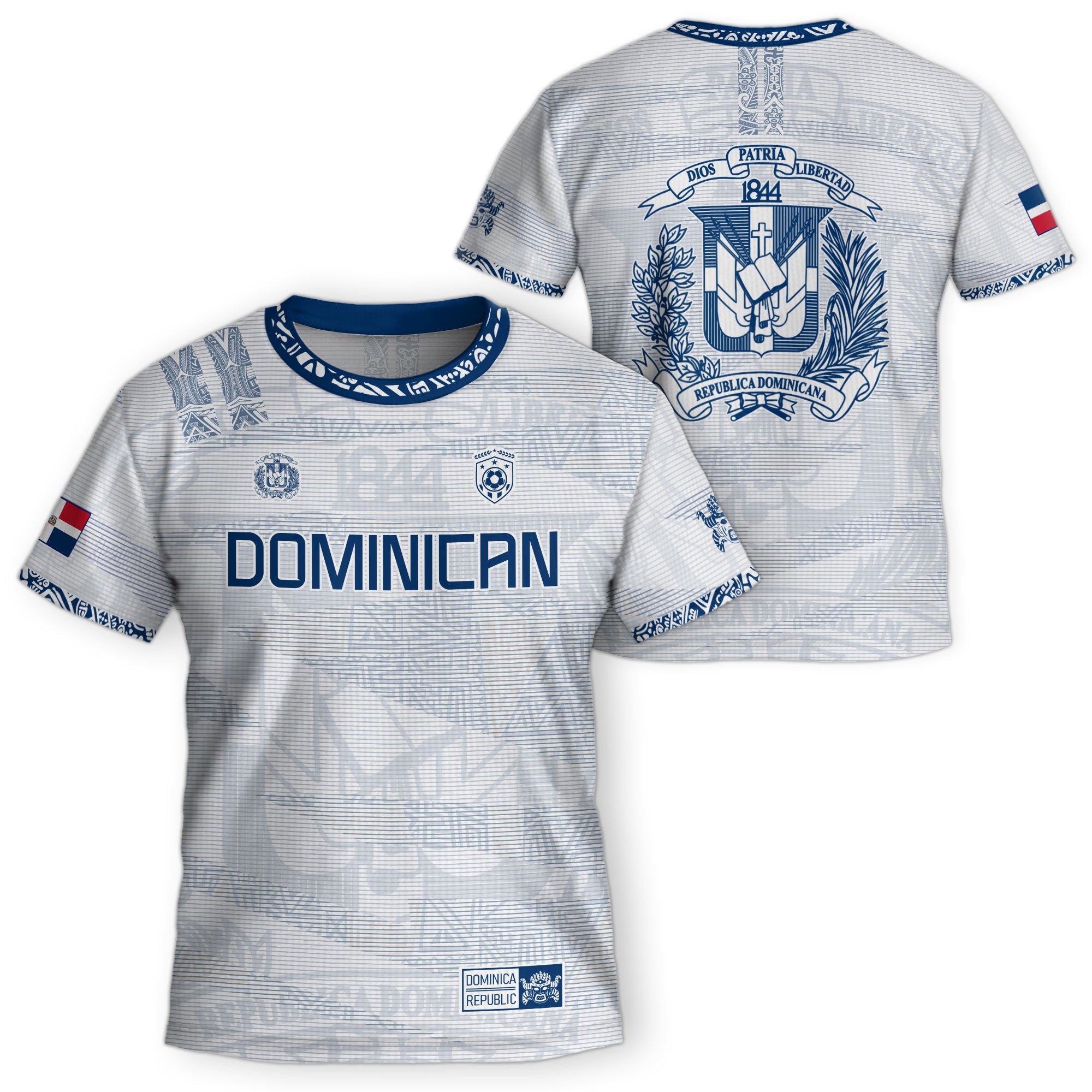Dominican Kids Soccer Jersey White Blue Cultural Heritage Edition