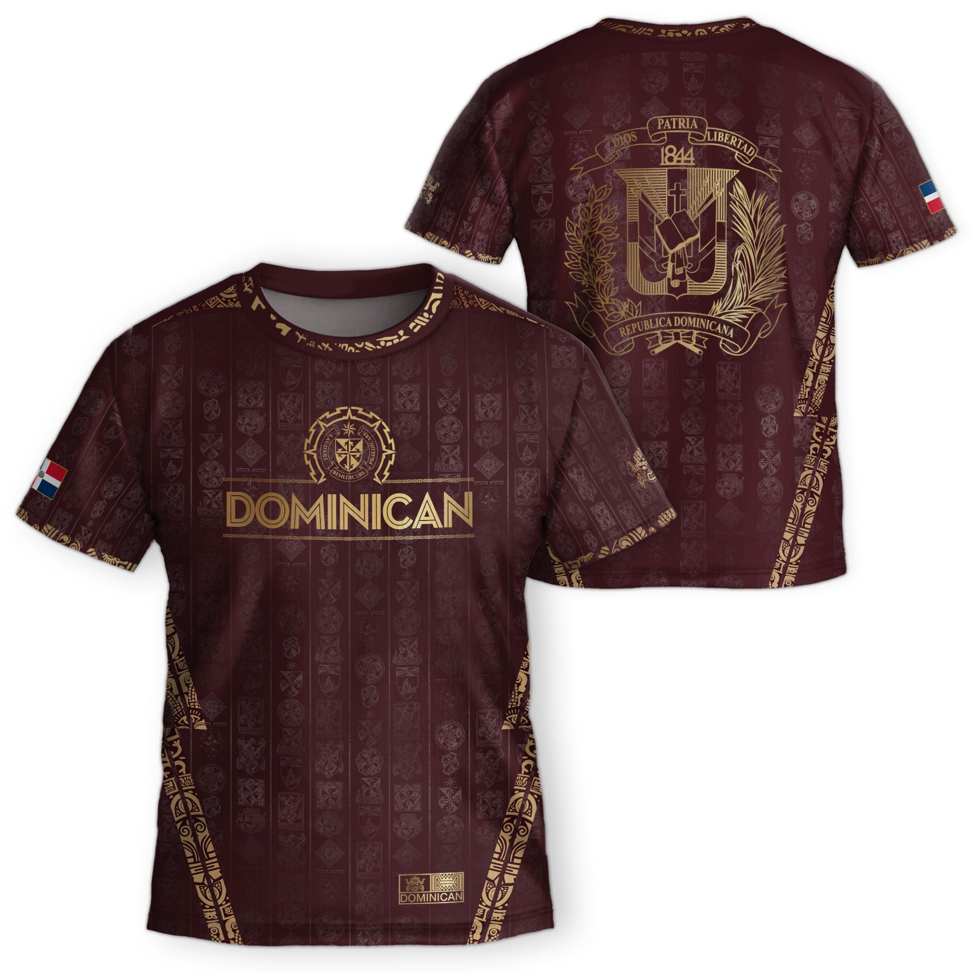 Dominican Republic Kids Youth Orgullo Dominicano Maroon Gold Patchwork Soccer Jersey