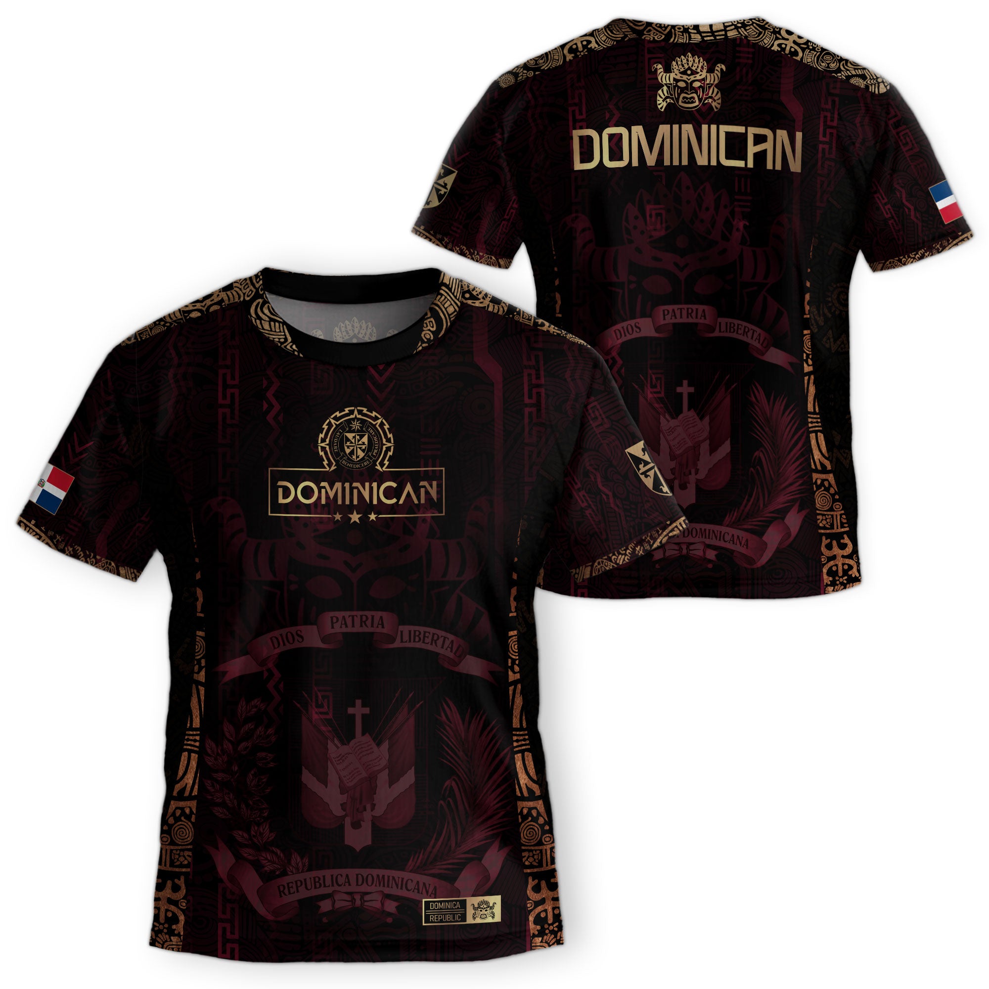 Dominican Republic Kids Youth Orgullo Dominicano Dark Maroon Mask Soccer Jersey