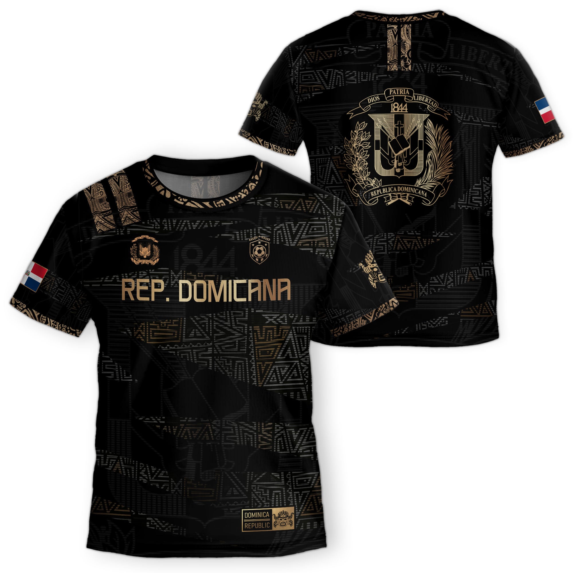 Dominican Pride Kids Soccer Jersey Black Gold Cultural Edition