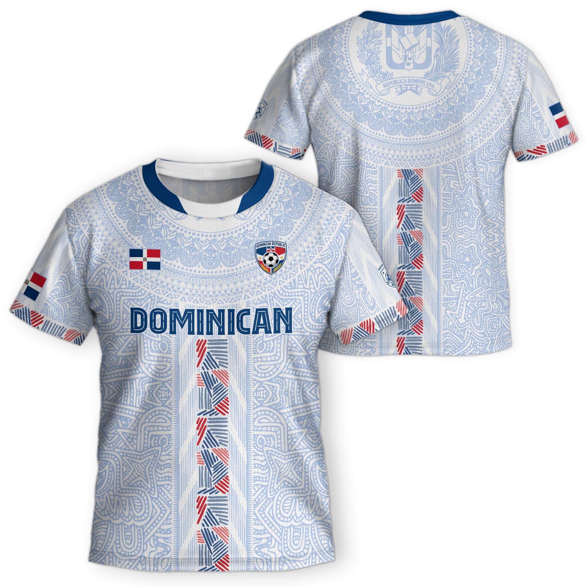 Dominican Cultural Kids Soccer Jersey White National Pride Style