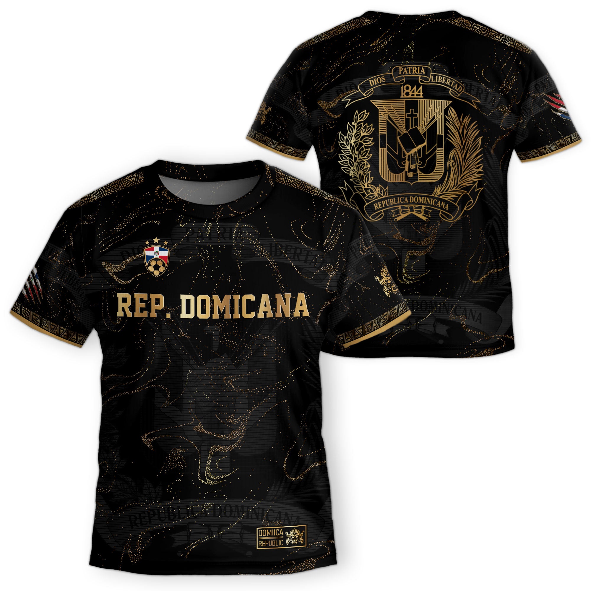 Dominican Heritage Kids Soccer Jersey Black Silver Edition