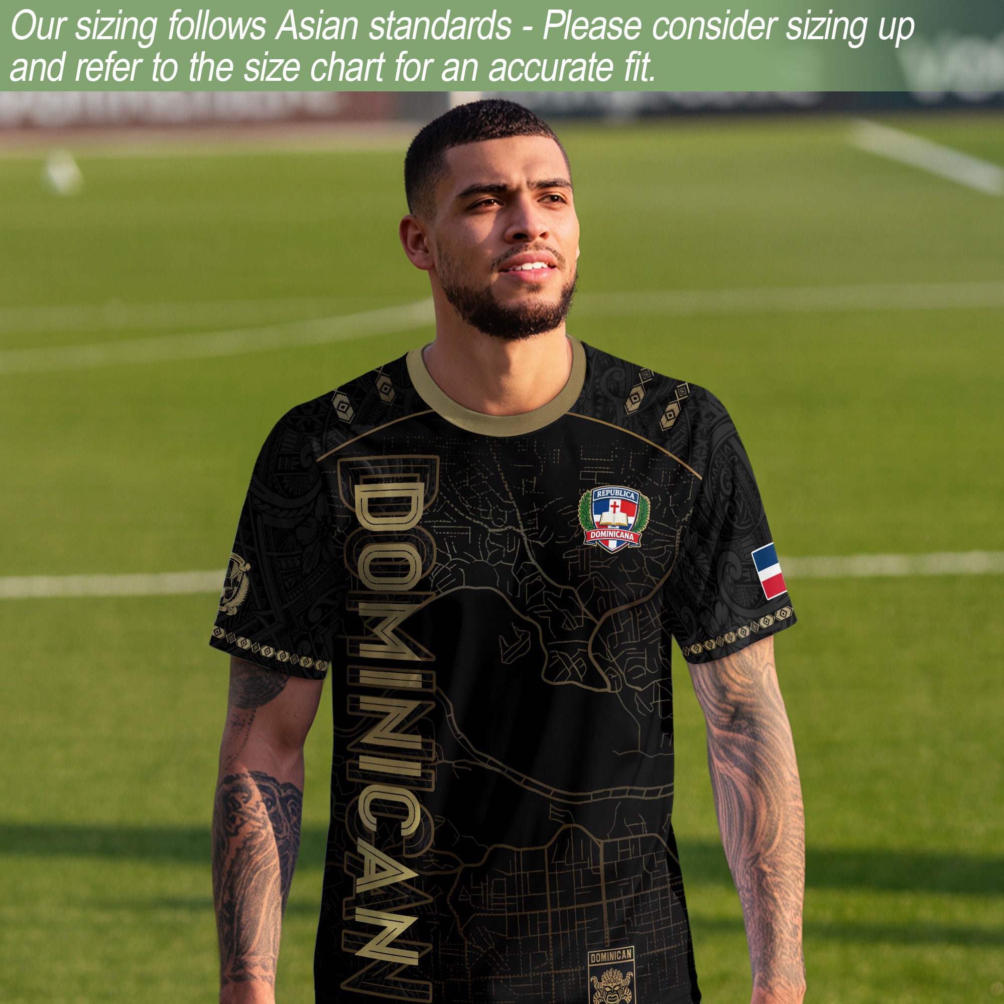 Dominican National Pride Soccer Jersey Black Gold, Heritage Inspired Apparel