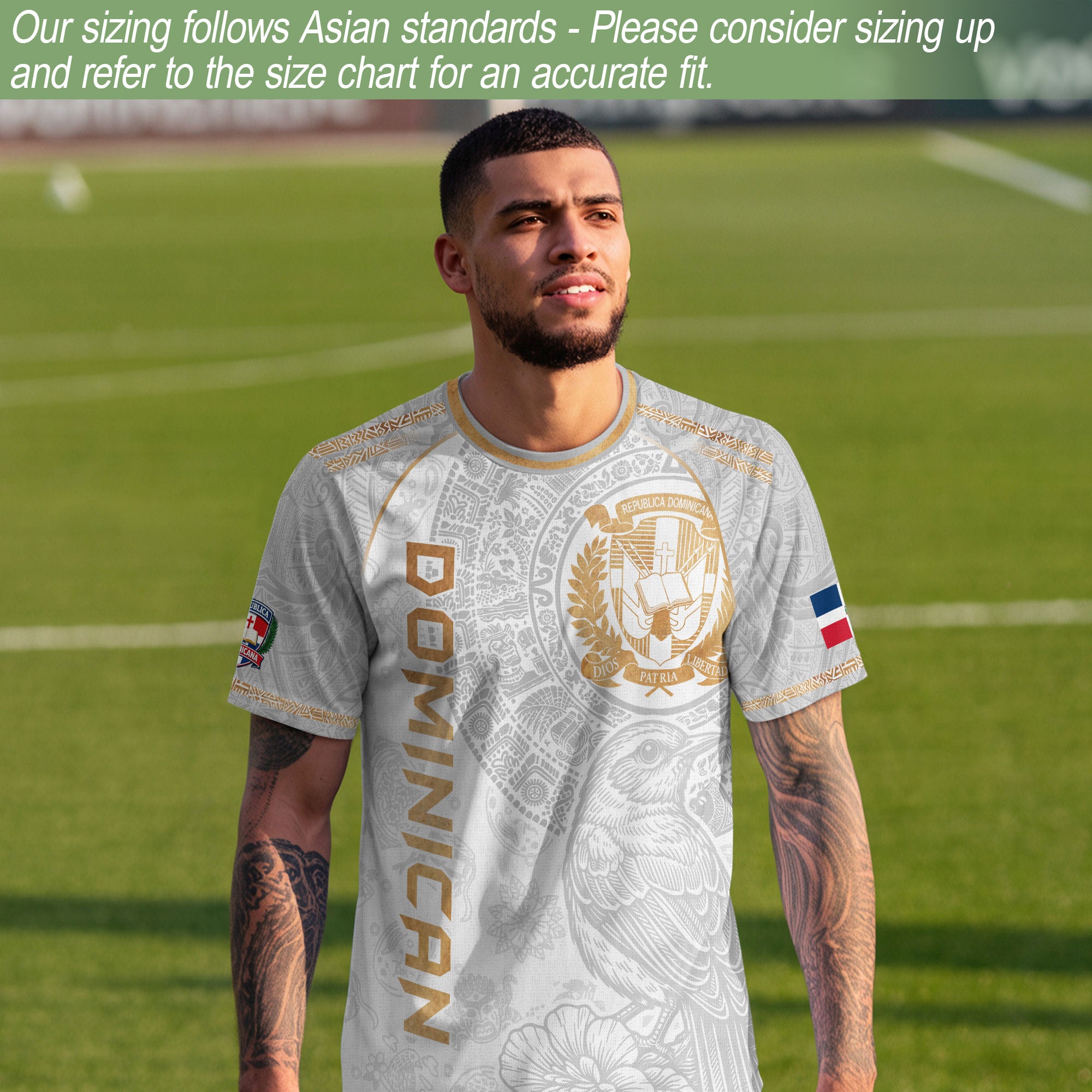 Dominican Cultural Identity Soccer Jersey White Gold, Heritage Pride Edition