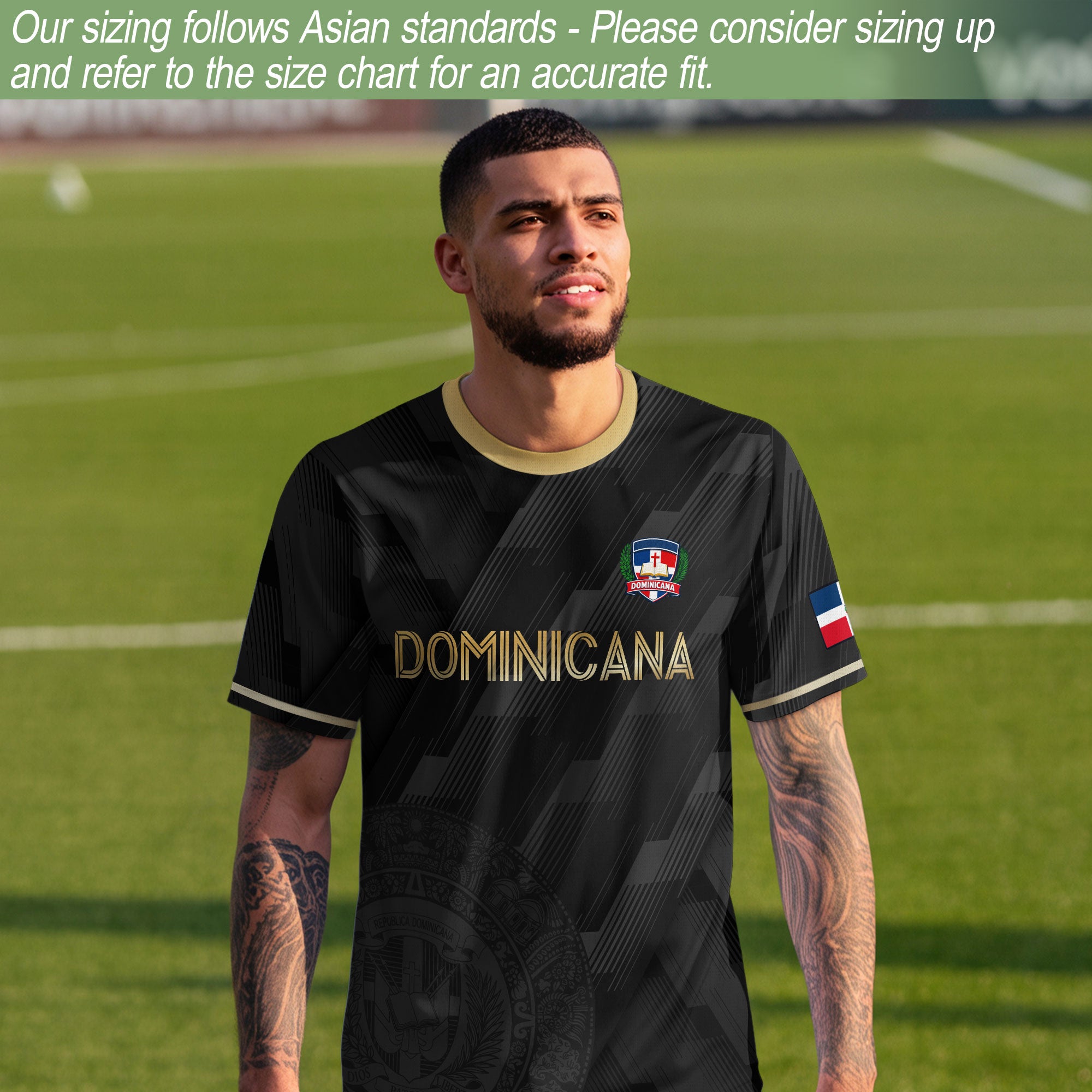 Dominican Cultural Heritage Soccer Jersey Black Gold, National Pride Collection