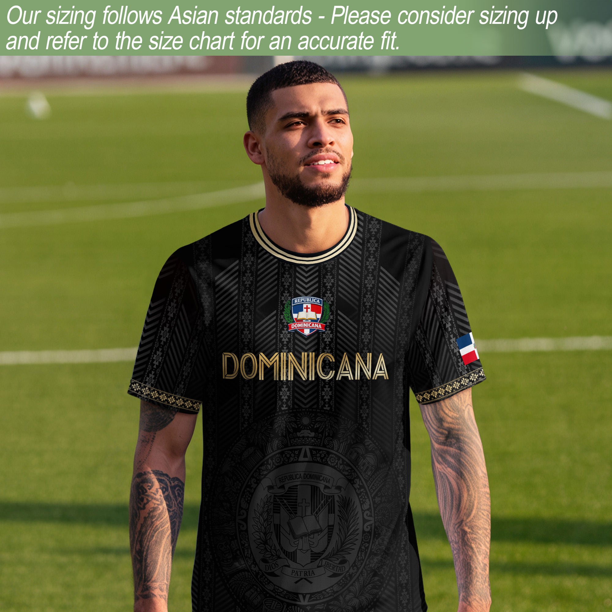 Dominican Heritage Football Jersey Black Gold, Cultural Identity & National Pride Shirt