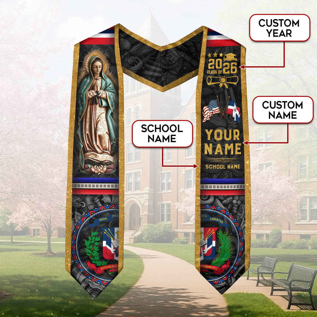 Custom Dominicana Grad Stole Dominican Graduation Sash, Class of 2026 Graduate