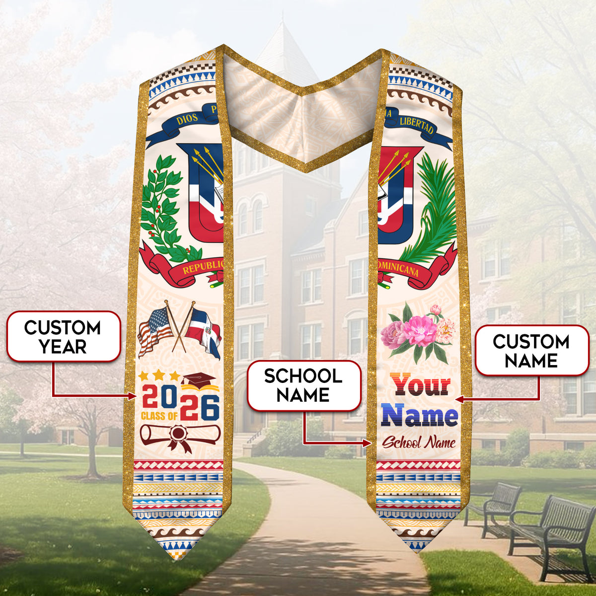 Personalized Dominican Graduation Sash Dominicana Stole, Class of 2026 Grad Gift