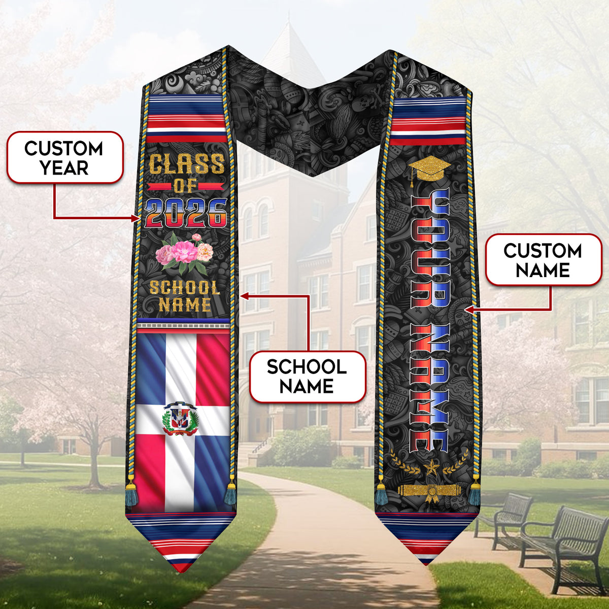 Dominican Flag Graduation Stole, Custom Dominicana Grad Sash, Class of 2026 Graduate