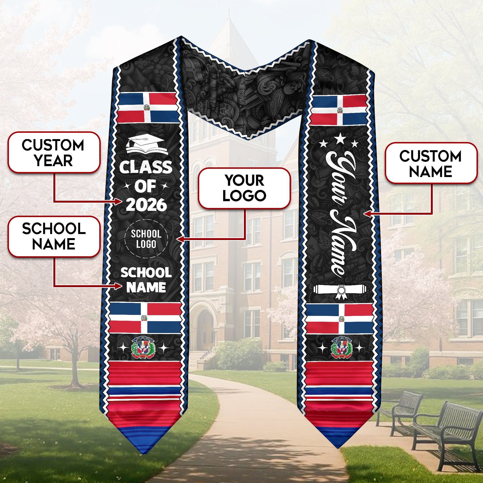 Custom Dominican Graduation Stole, DR Grad Sash Gift, Class of 2026 Senior Graduate