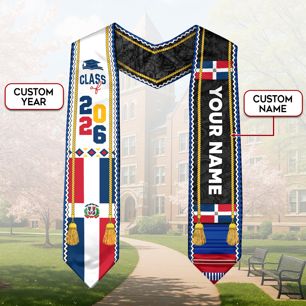 Personalized Dominicana Graduation Stole, DR Flag Grad Sash, Class of 2026 Dominican Graduate