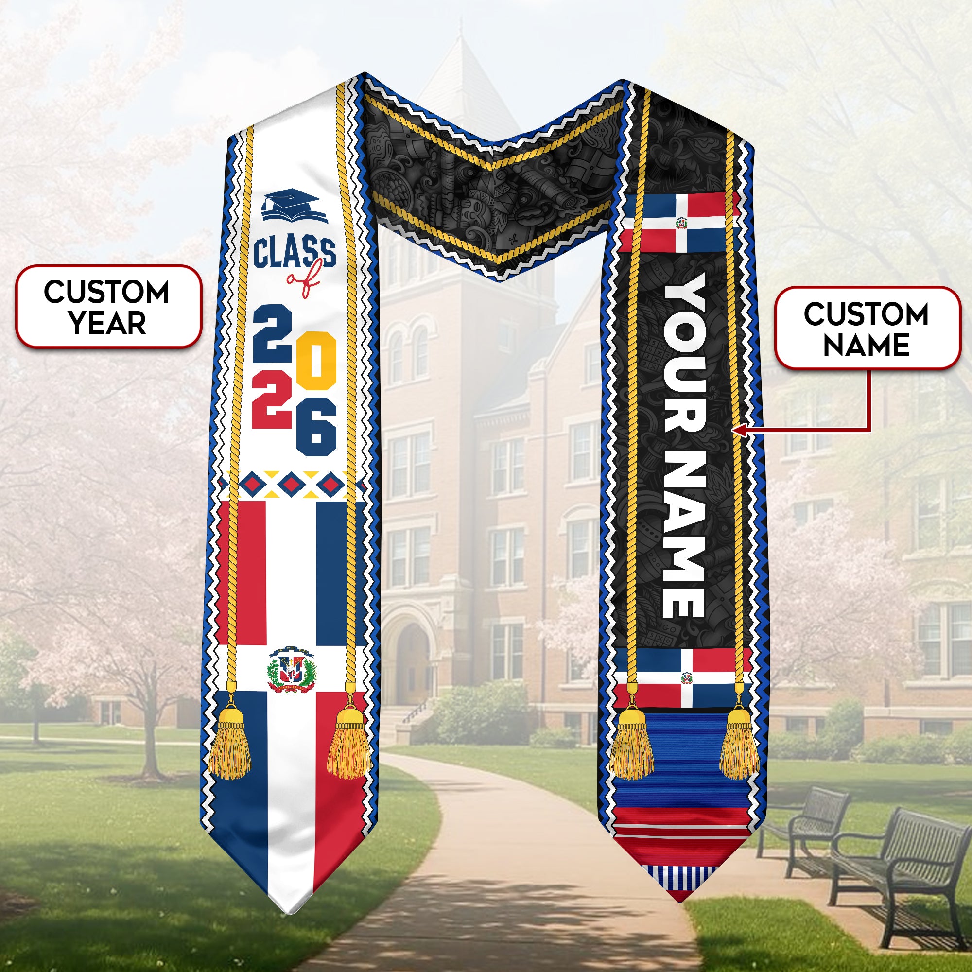 Personalized Dominicana Graduation Stole, DR Flag Grad Sash, Class of 2026 Dominican Graduate