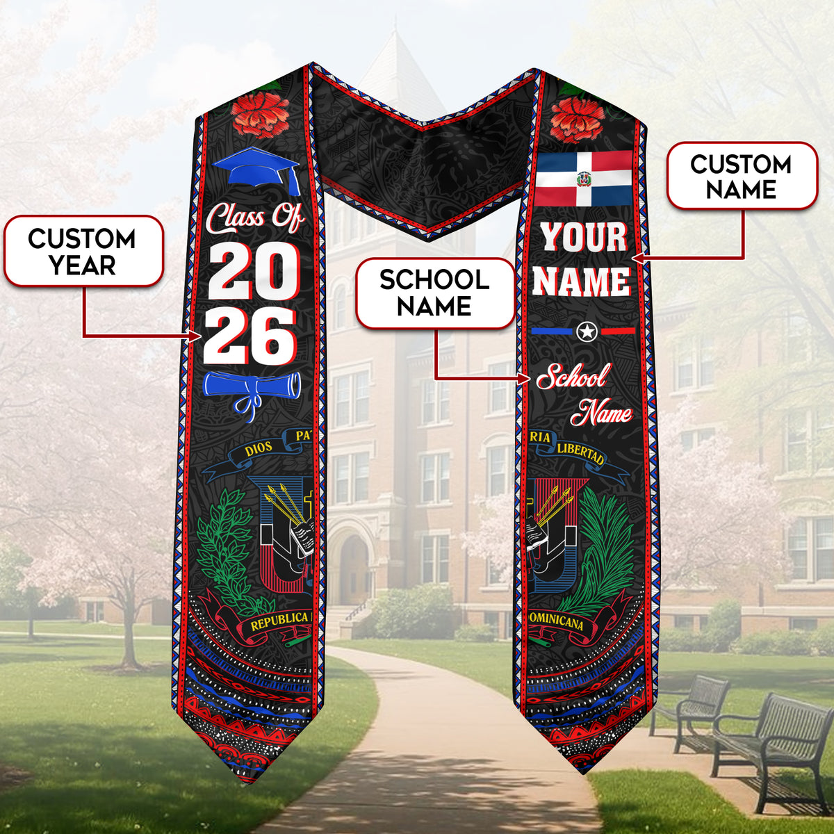 Custom Dominicana Grad Sash, DR Caribe Graduation Stole, Class of 2026 Dominican Graduate