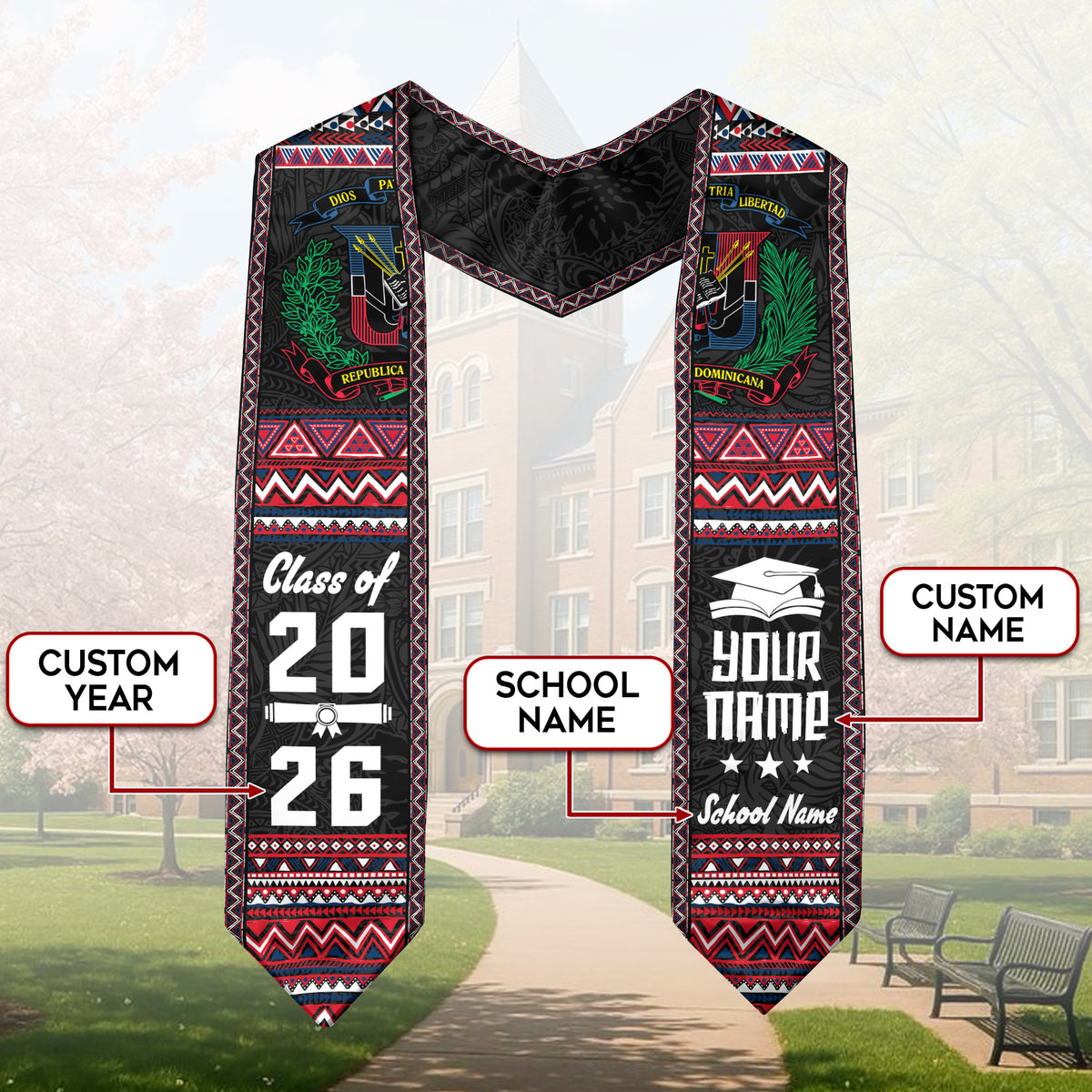 Custom Dominican Stole, DR Caribe Graduation Grad Sash Gift, Class of 2026 Senior Graduate