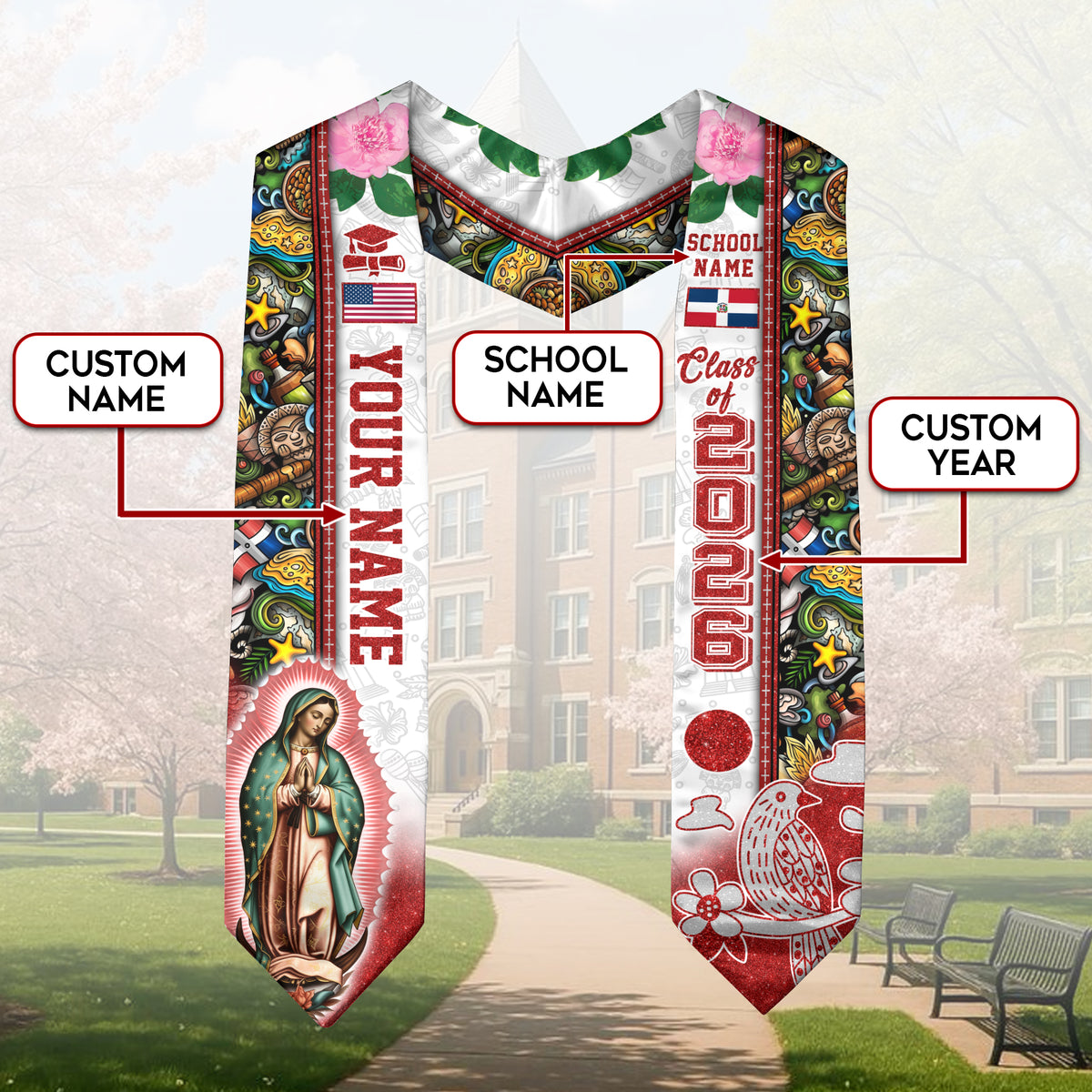 Dominican Graduation Sash, Custom Dominicana Stole for Graduate, Class of 2026 Grad