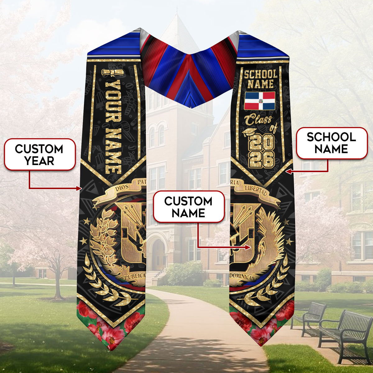Custom Dominicana Graduation Stole Dominican Grad Sash, Class of 2026 Graduate Gift