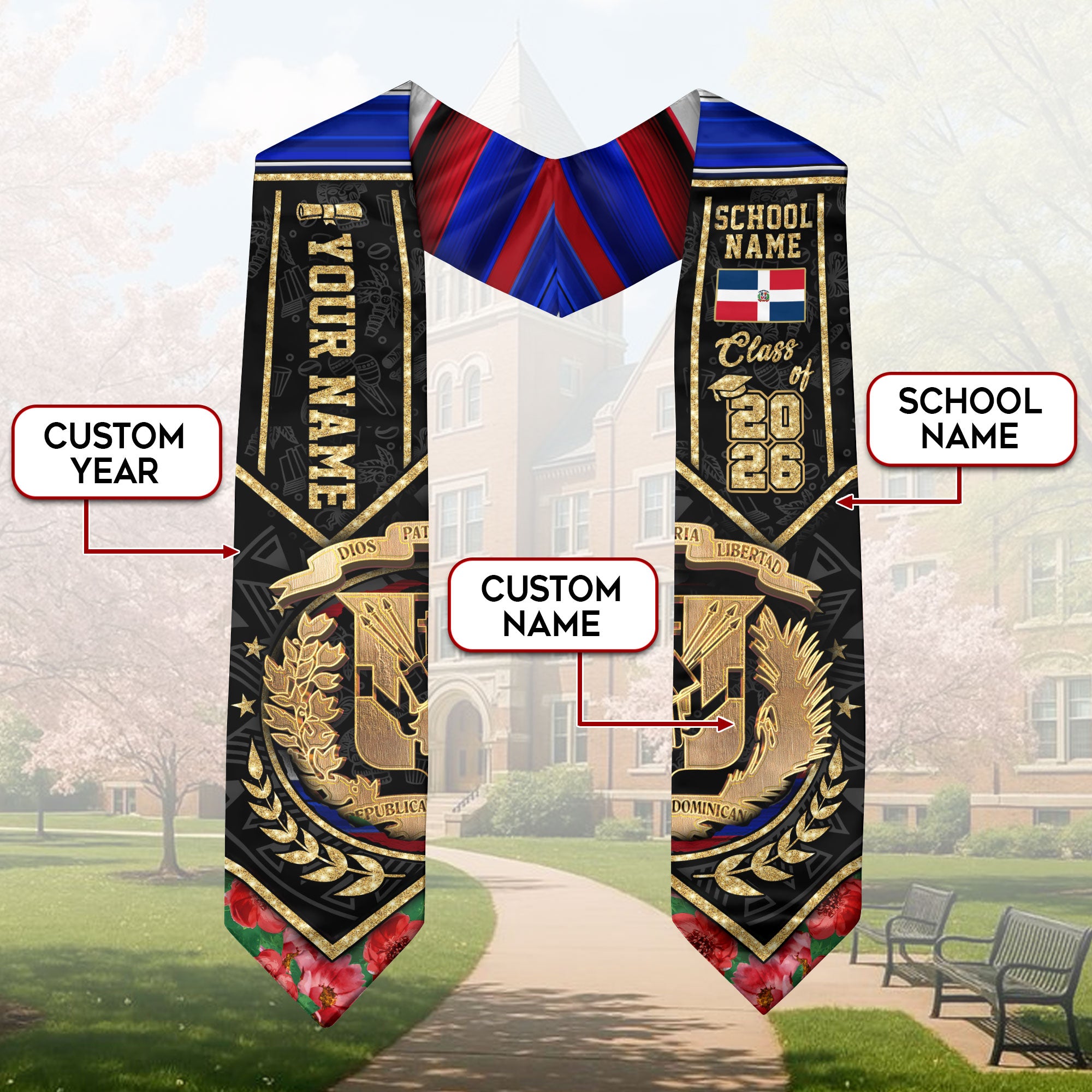 Custom Dominicana Graduation Stole Dominican Grad Sash, Class of 2026 Graduate Gift