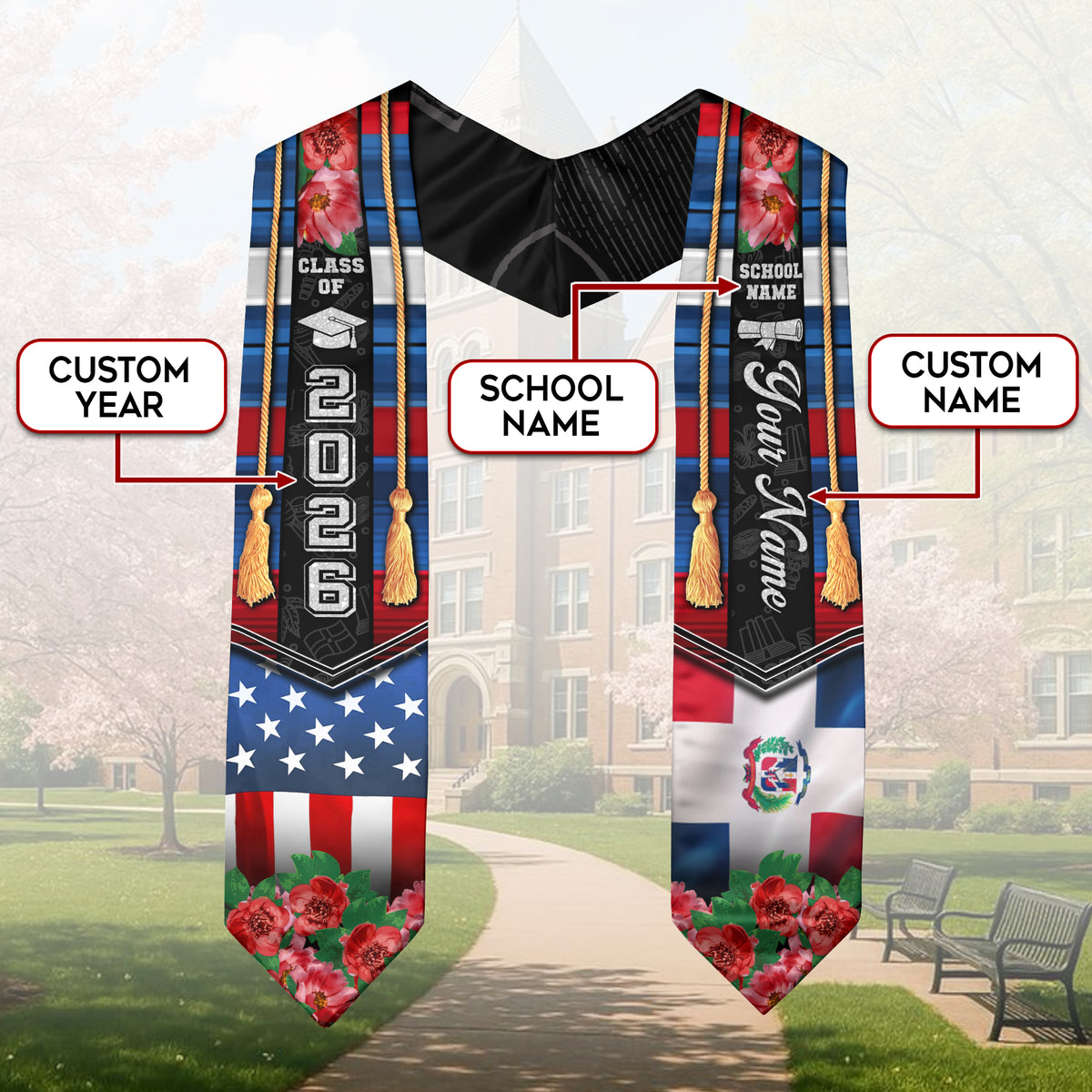 Dominican Graduation Floral Stole Custom Grad Sash, Class of 2026 Graduate Senior Gift