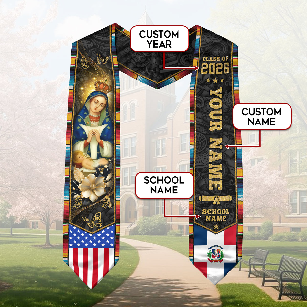 Dominican American Graduation Sash Custom Dominicana Grad Stole, Class of 2026 Graduate
