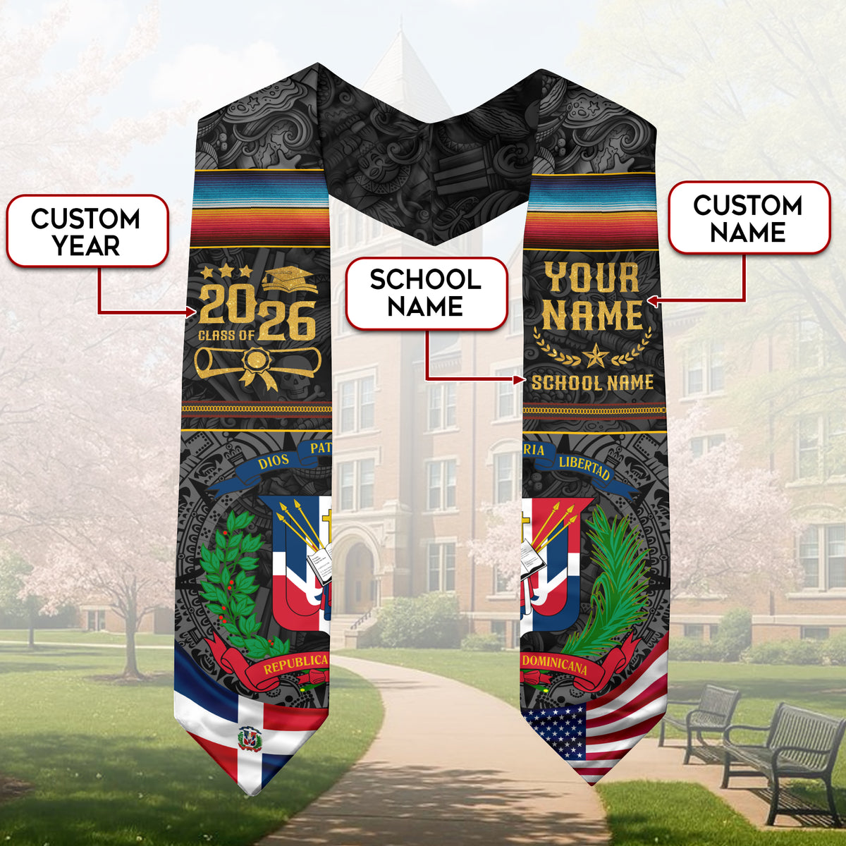 Custom Dominican Republic Graduation Stole, Dominicana Grad Sash, Class of 2026 Dominican Graduate