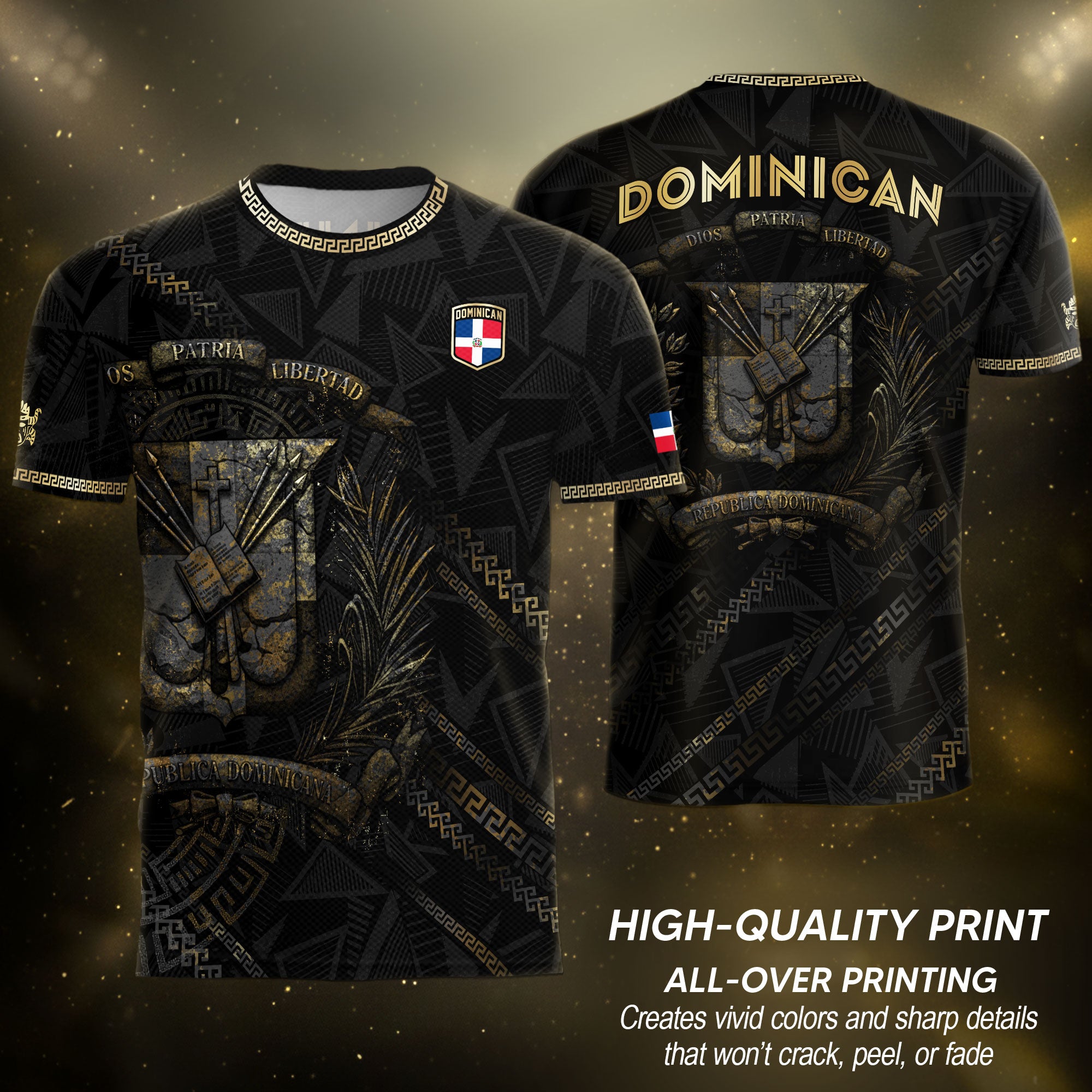 Dominican Republic Heritage Black Gold Vintage Geometric Graphic Soccer Jersey