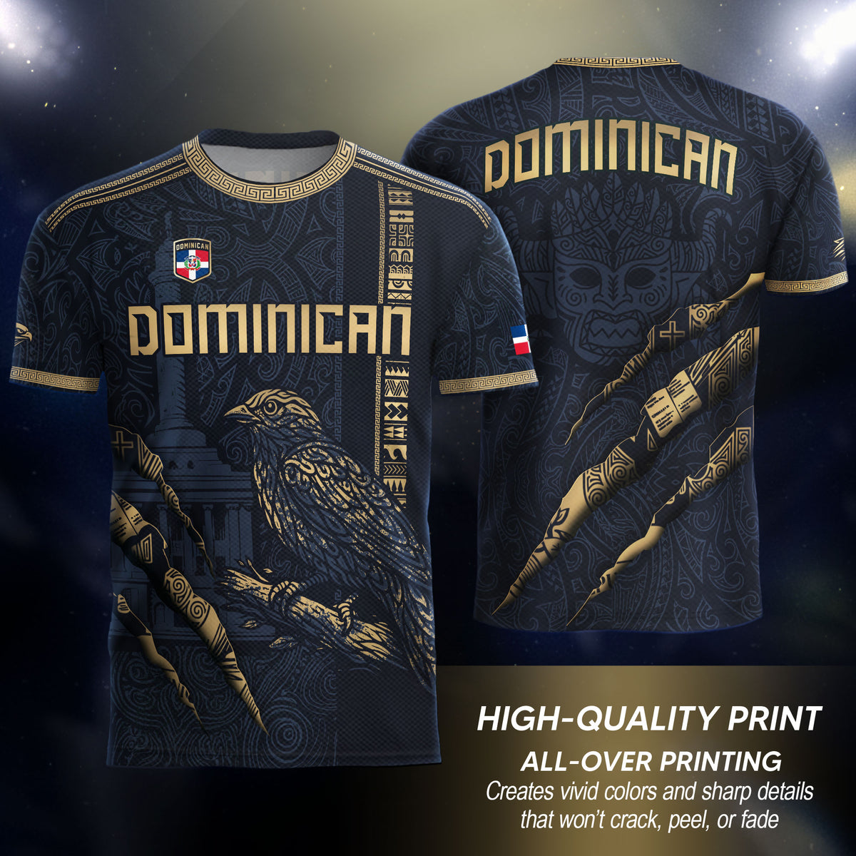 Dominican Republic Heritage Navy Gold Vintage Athletic Palmchat Bird Soccer Jersey