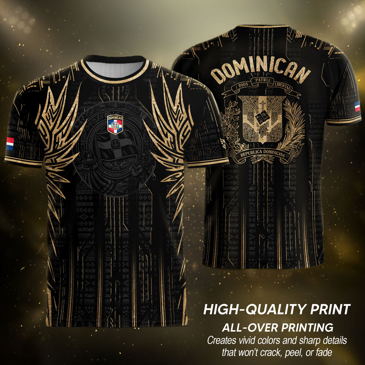 Dominican Republic Heritage Black Gold Vintage Athletic Winged Soccer Jersey