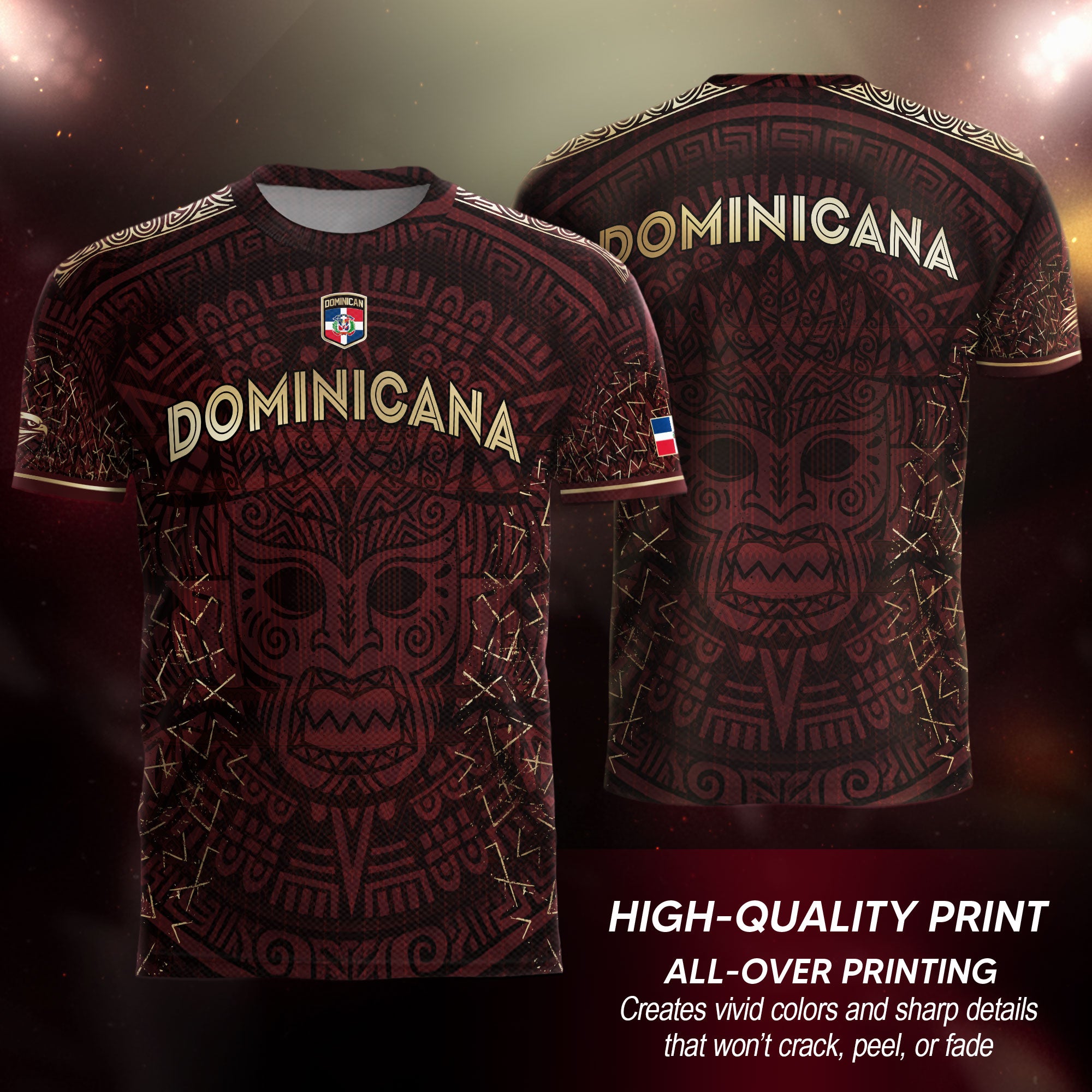 Dominican Cultural Pride Soccer Jersey Maroon Gold, Heritage-Inspired Collection